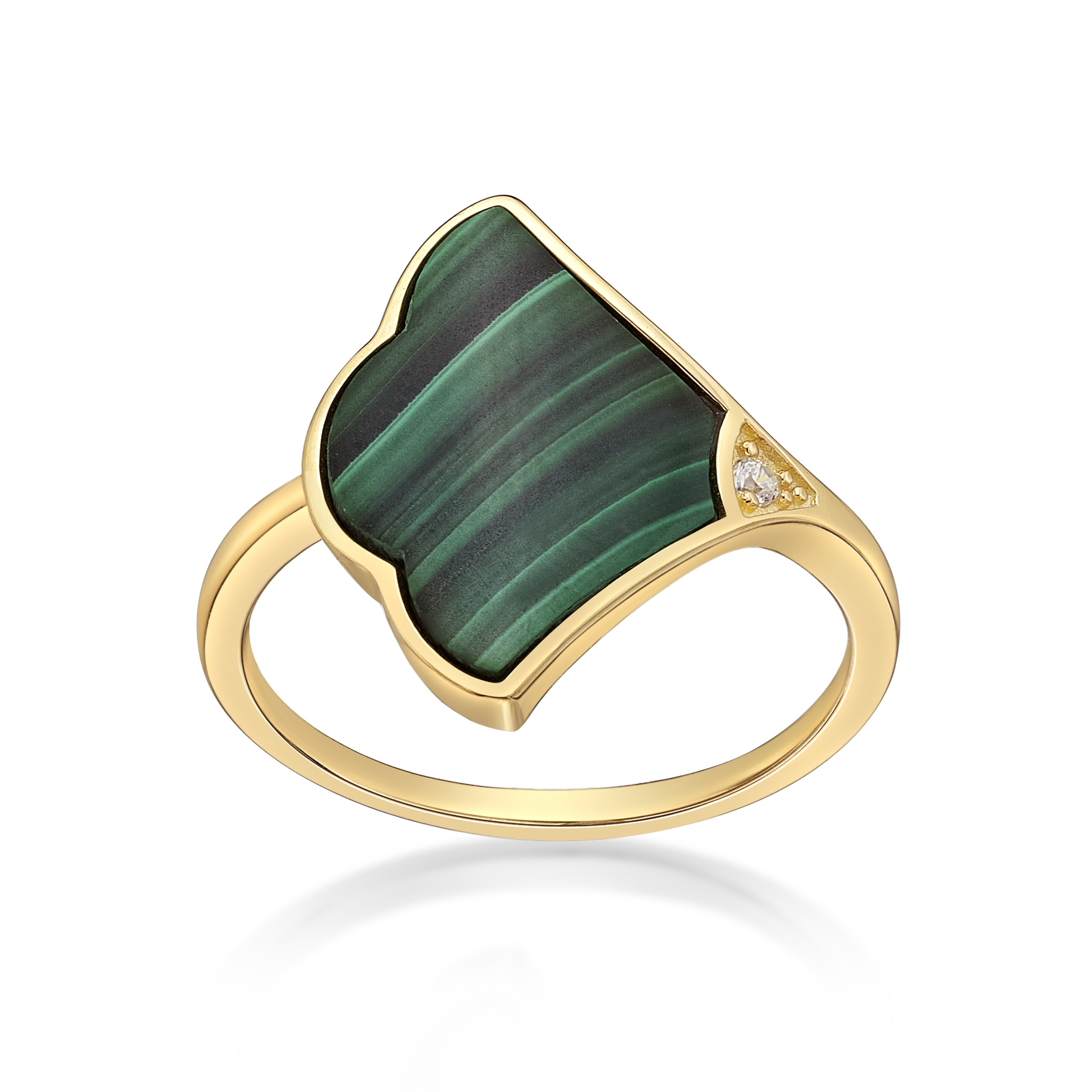 Lavari Jewelers Women's Malachite Fan Ring with Yellow Gold Plating, 925 Sterling Silver