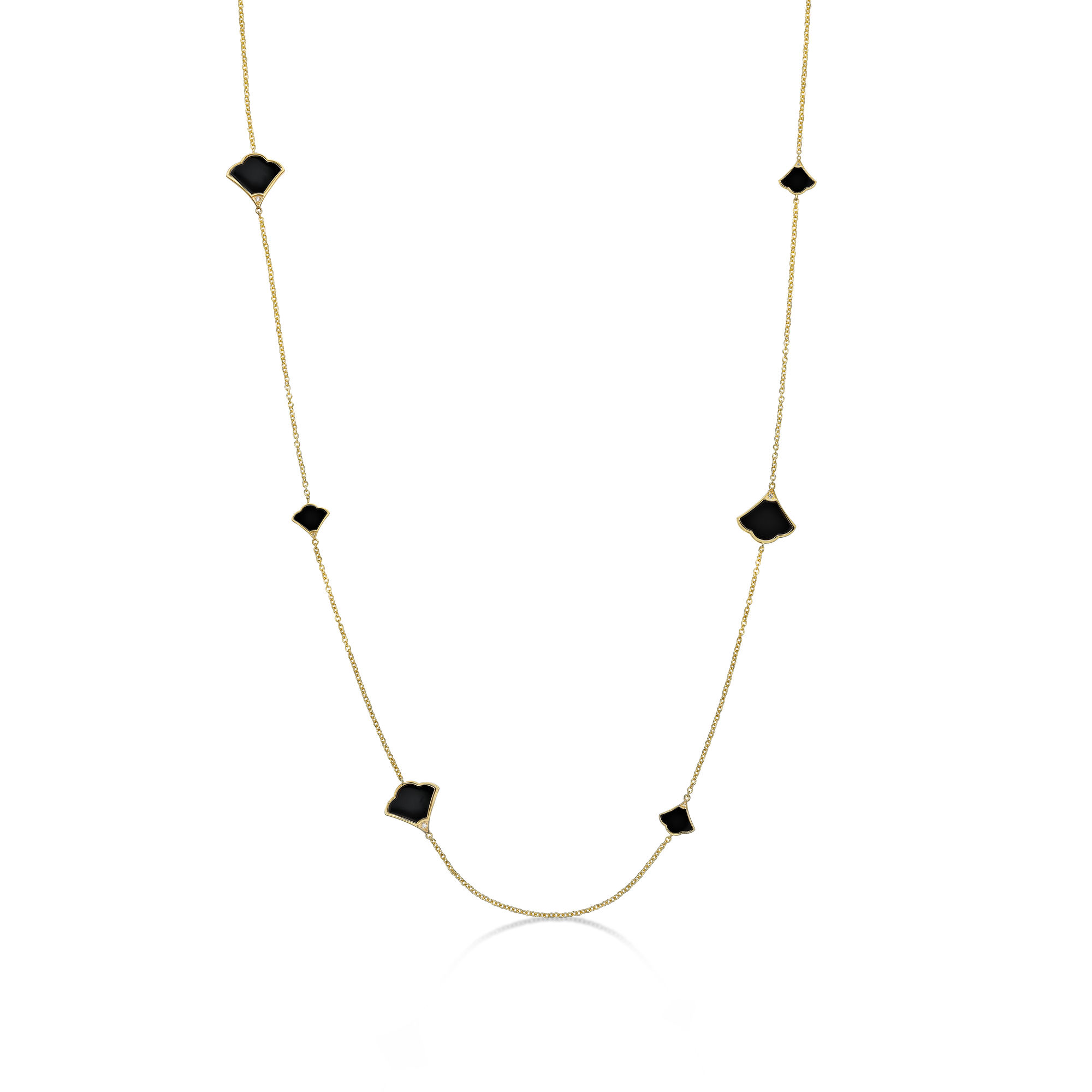 Women's Black Onyx Fan Necklace with Yellow Gold Plating and Lobster Clasp, 925 Sterling Silver, 32 Inches - Prima Donna | Lavari Jewelers