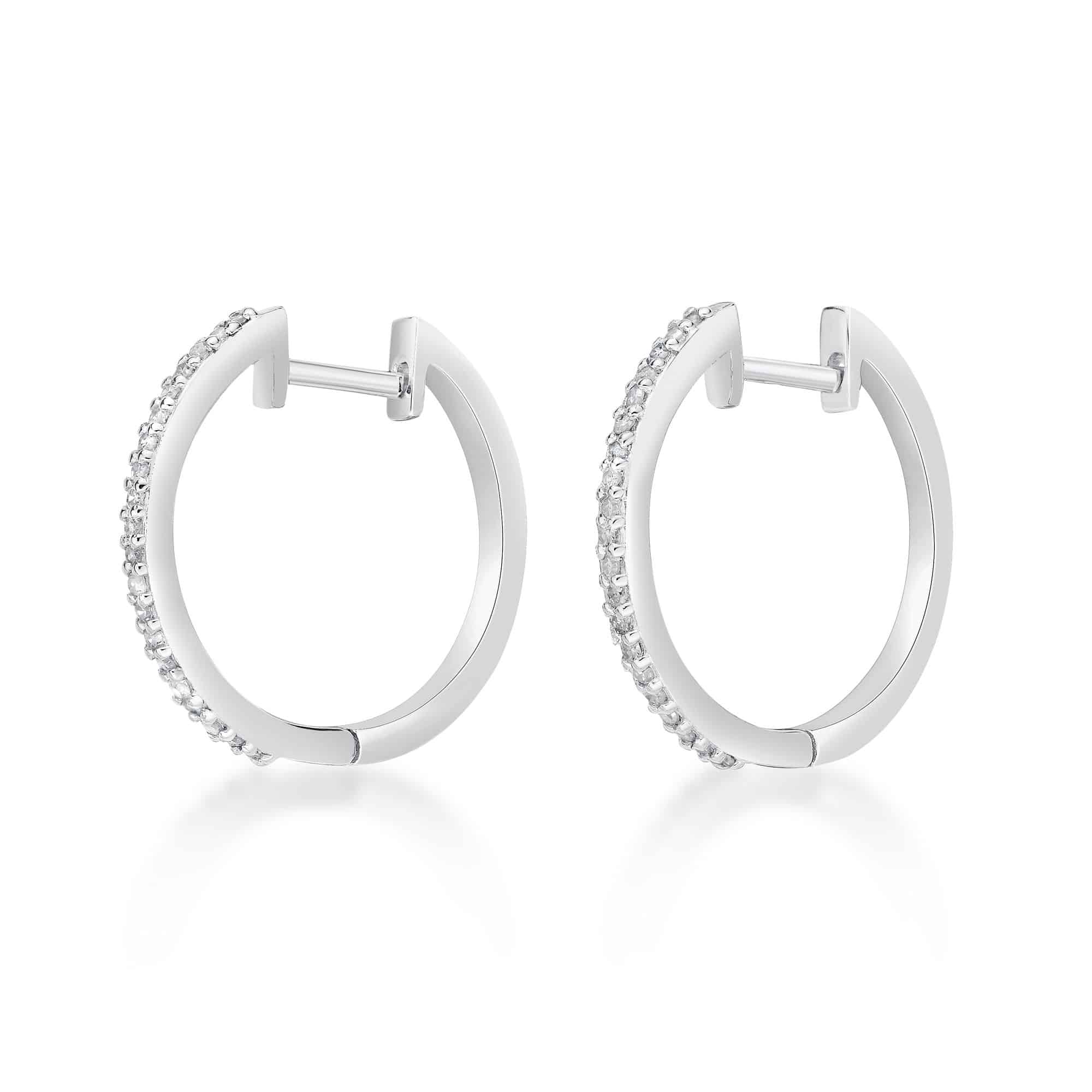 Women's Diamond Hoop Earrings, Sterling Silver, .16 Cttw, 17 MM | Lavari Jewelers