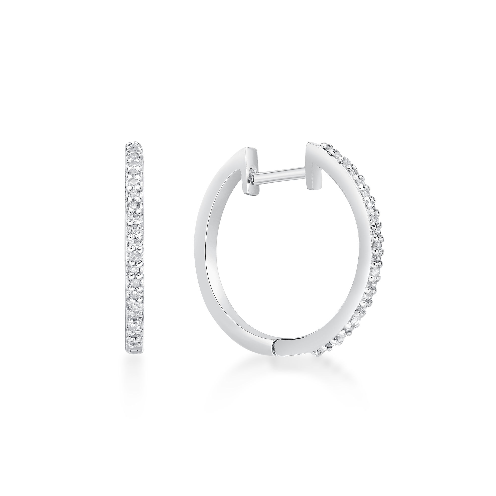 Women's Diamond Hoop Earrings, Sterling Silver, .16 Cttw, 17 MM | Lavari Jewelers