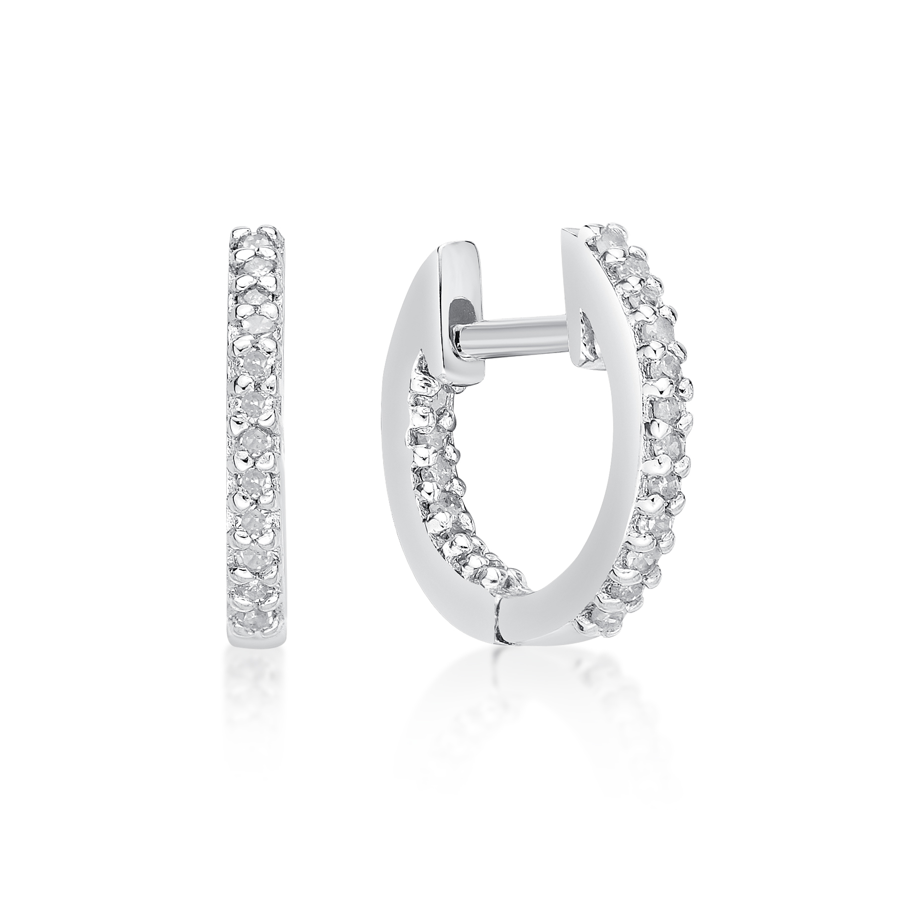 Women’s Diamond Hoop Earrings, 925 Silvering Silver, .12 Cttw, 10 MM | Lavari Jewelers