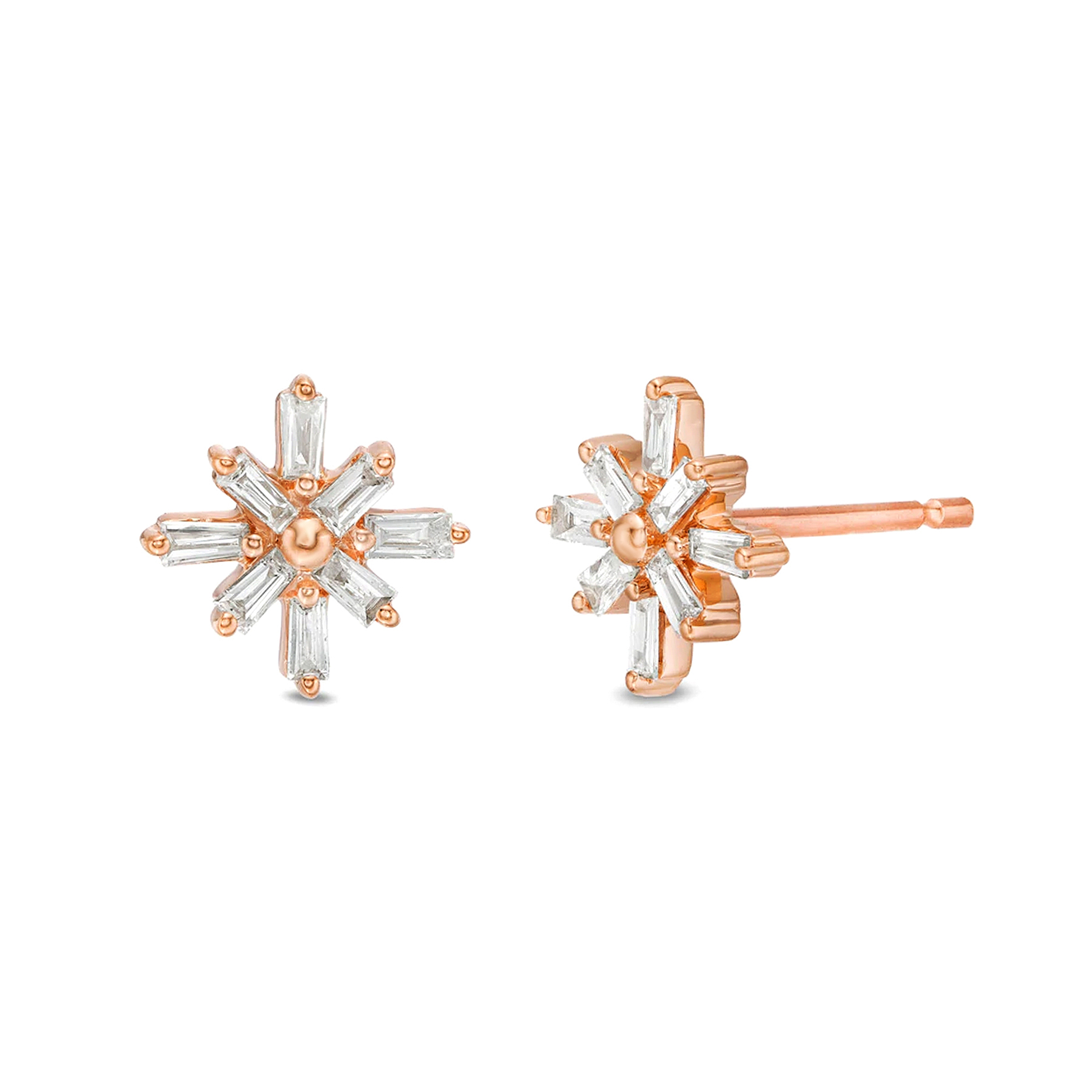 Lavari Jewelers Women's Starburst Diamond Stud Earrings with Friction Back, 10K Rose Gold, .23 Cttw
