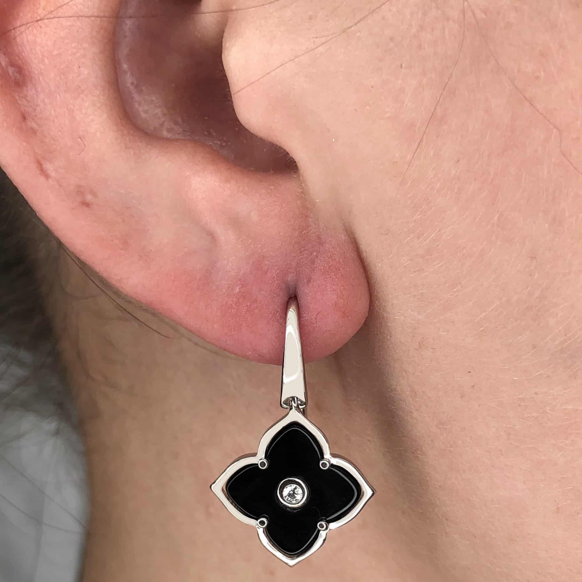 Lavari Jewelers Flora Women's Black Onyx Flower Fish Hook Earrings in 925  Sterling Silver with Cubic Zirconia