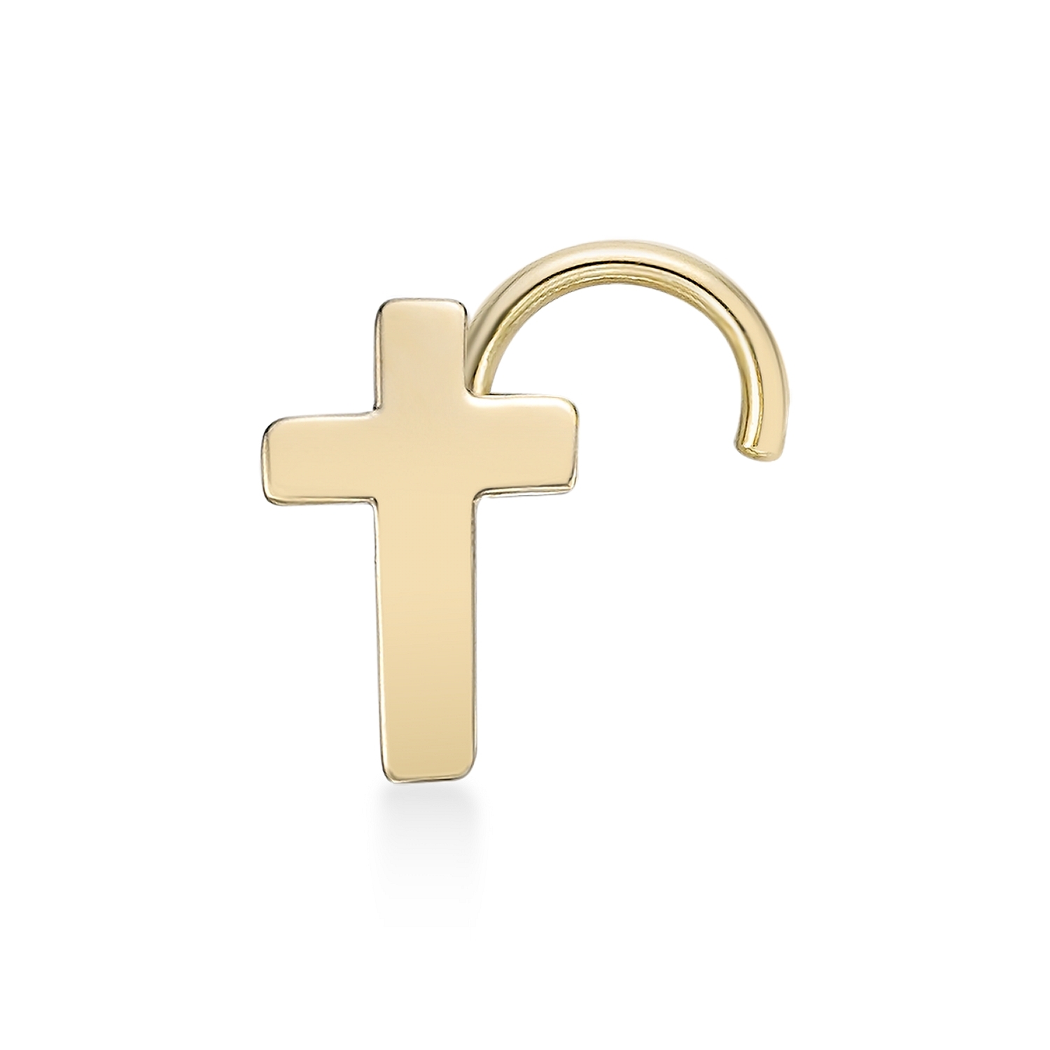 Women's Cross Stud Nose Ring, 10K Yellow Gold, 20 Gauge | Lavari Jewelers