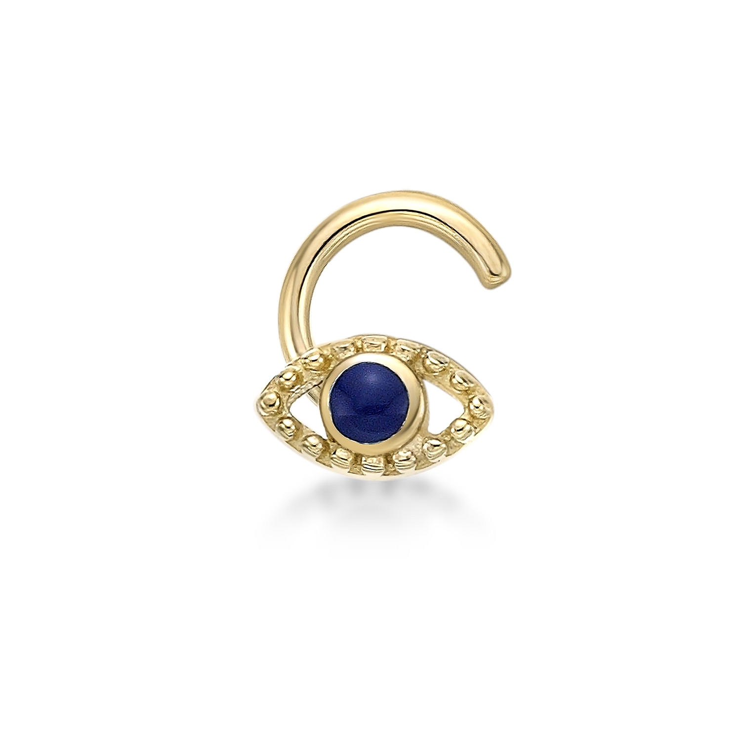 Lavari Jewelers Women's Evil Eye Stud Nose Ring, 10K Yellow Gold, 20 Gauge