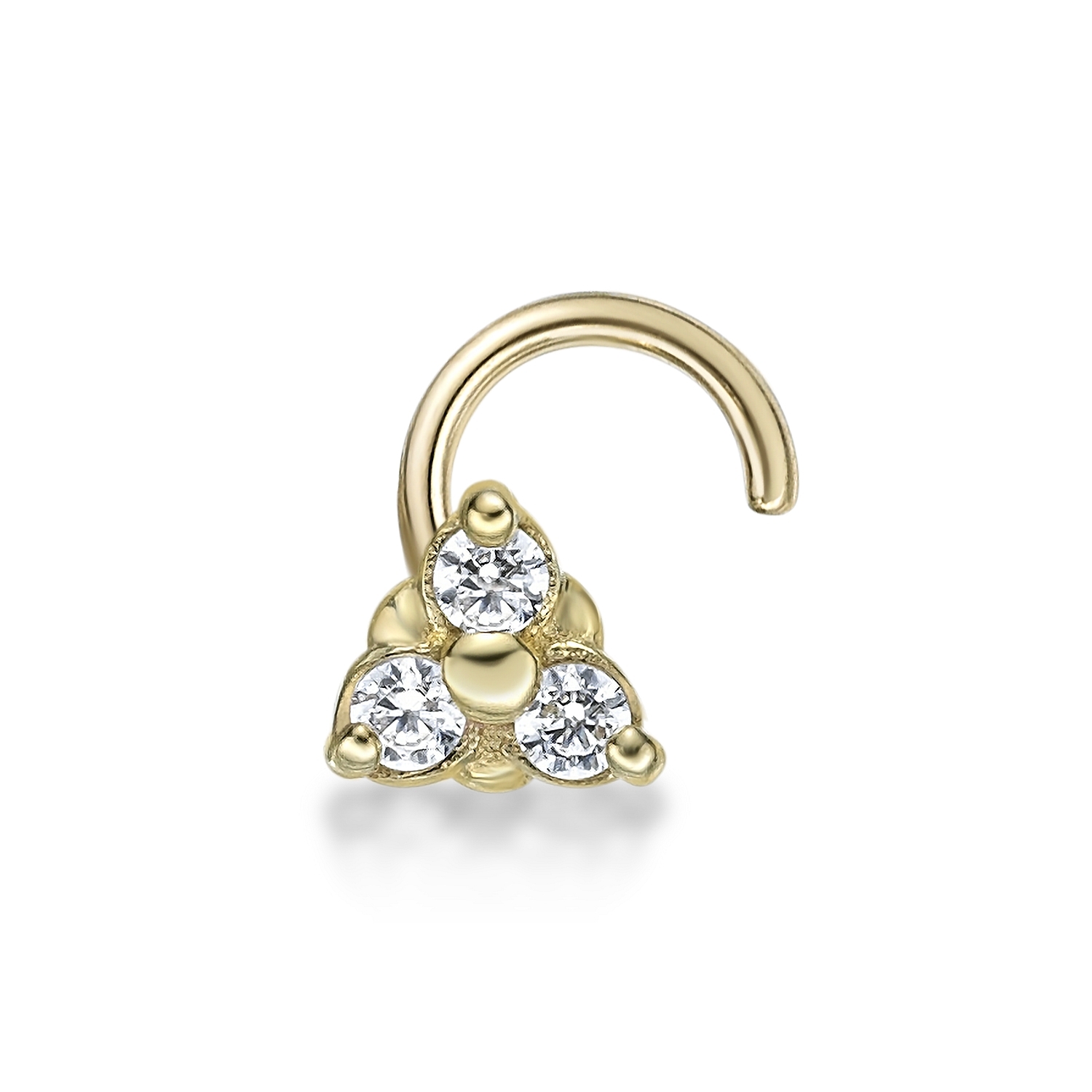 Lavari Jewelers Women's Triangle Stud Nose Ring, 10K Yellow Gold, 2 MM Cubic Zirconia, 20 Gauge