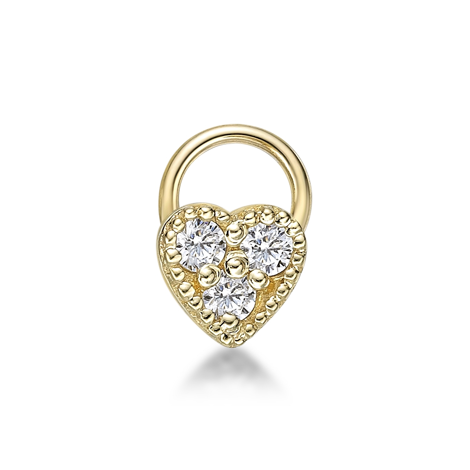 Lavari Jewelers Women's Heart Stud Nose Ring, 10K Yellow Gold, 2 MM Cubic Zirconia, 20 Gauge
