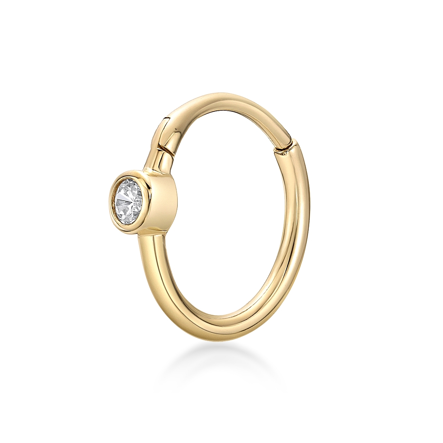 Lavari Jewelers Women's 10 MM Hoop Nose Ring with Multi-Purpose Clicker, 14K Yellow Gold, 2 MM Cubic Zirconia, 20 Gauge