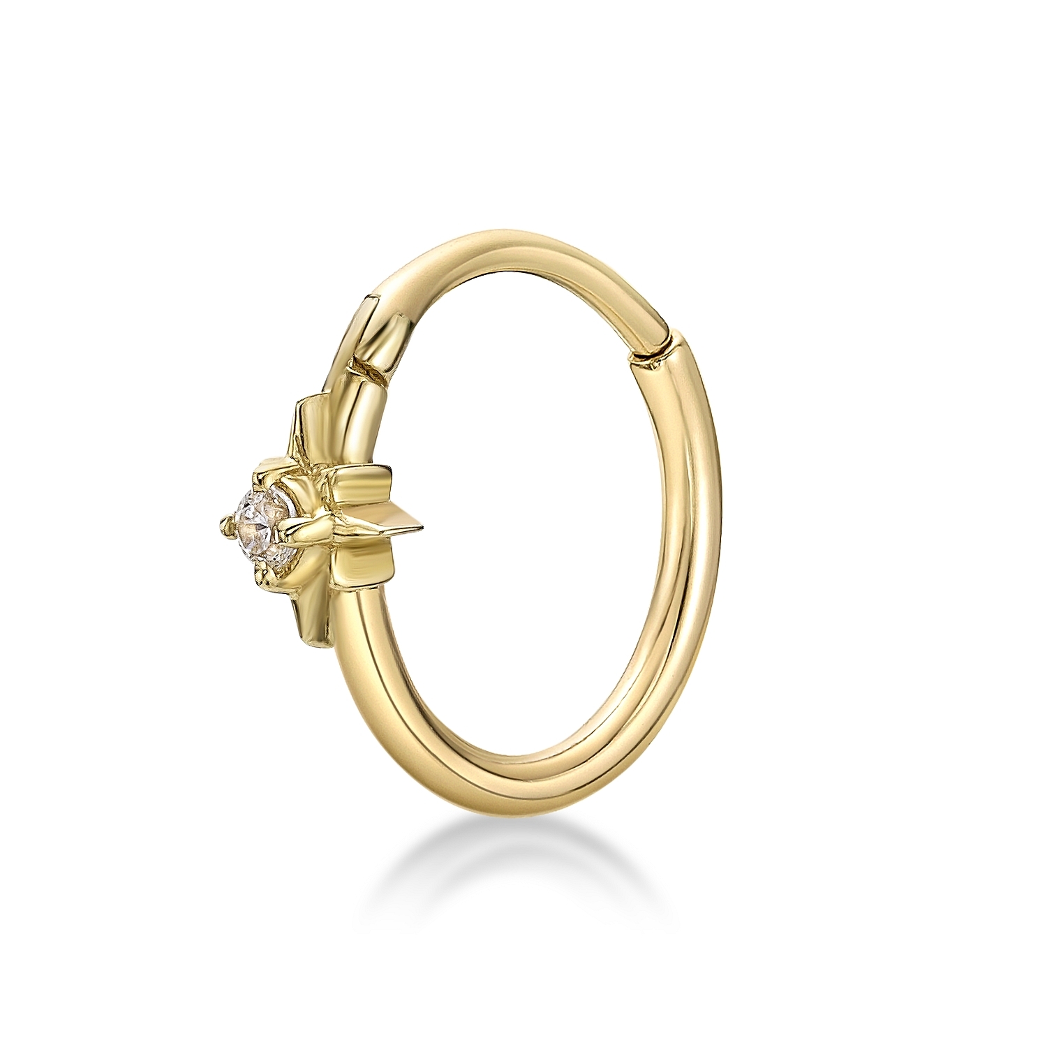 Lavari Jewelers Women's 10 MM Star Hoop Nose Ring with Multi-Purpose Clicker, 14K Yellow Gold, 2 MM Cubic Zirconia, 20 Gauge