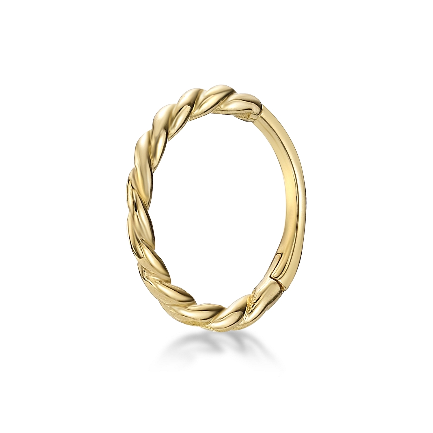 Lavari Jewelers Women's 10 MM Braid Design Hoop Nose Ring with Multi-Purpose Clicker, 14K Yellow Gold, 20 Gauge