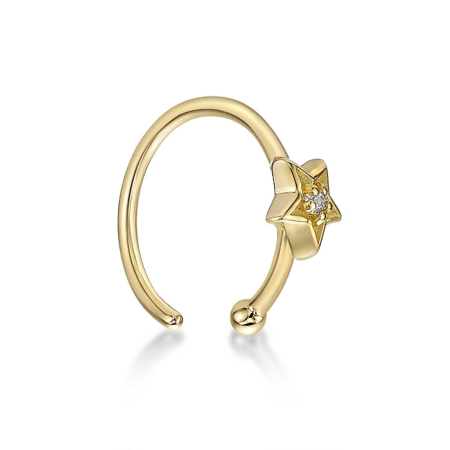 Lavari Jewelers Women's 10 MM Star Hoop Nose Ring, 14K Yellow Gold, 1 MM Cubic Zirconia, 20 Gauge
