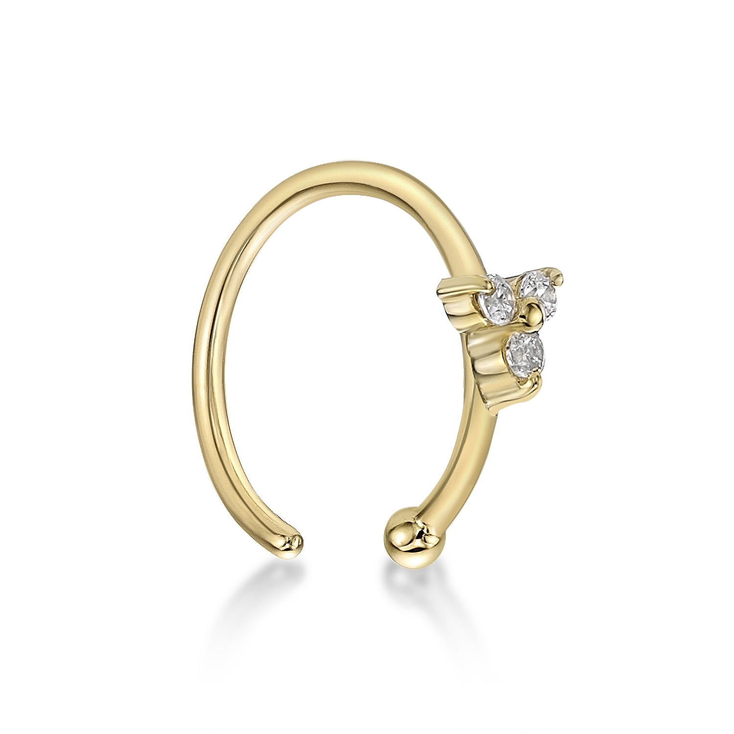 Lavari Jewelers Women's 10 MM 3 Stone Hoop Nose Ring with Cubic Zirconia, 14K Yellow Gold, 1 MM Cubic Zirconia, 20 Gauge