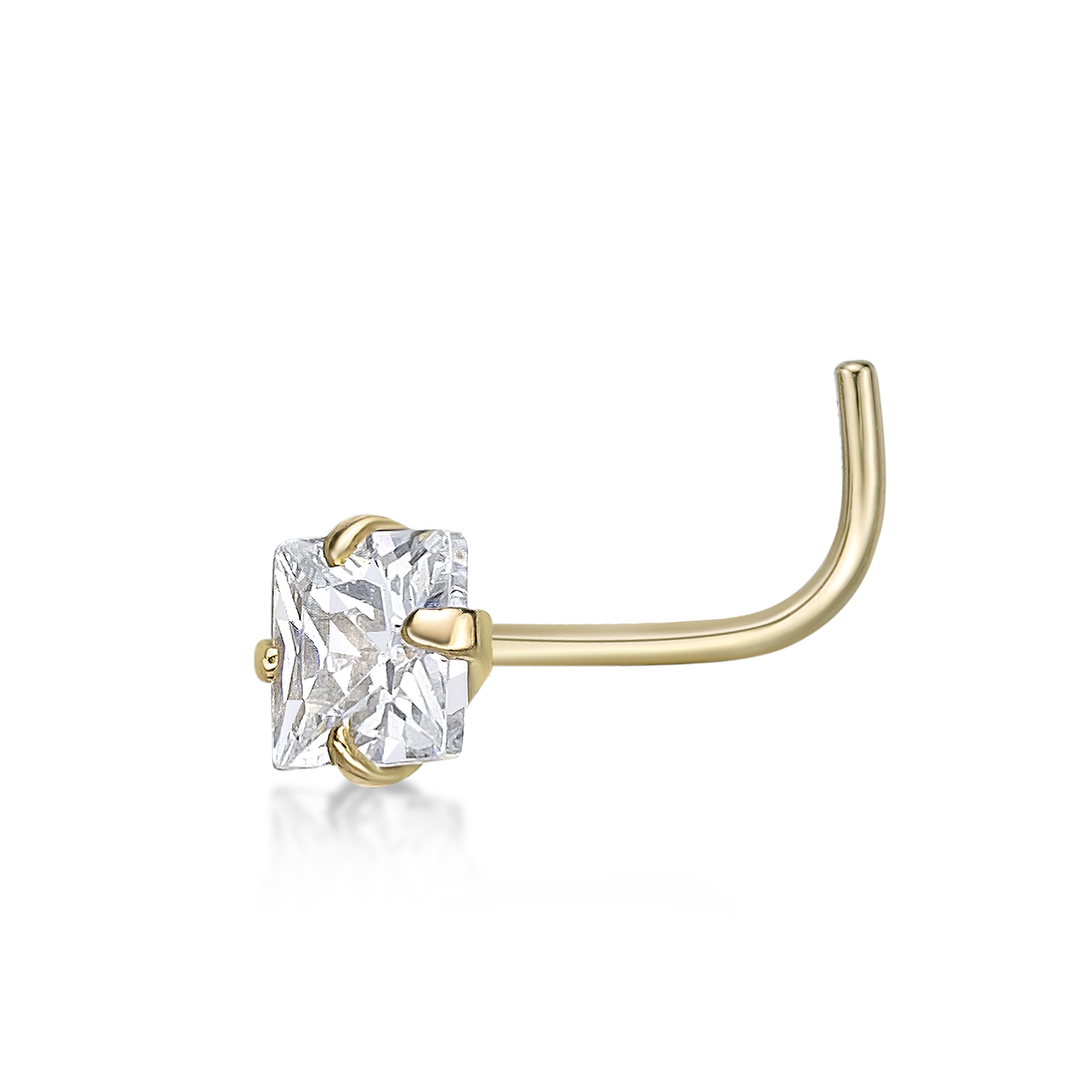 Women's Curve Stud Nose Ring, 14K Yellow Gold, 3 MM Cubic Zirconia, 20 Gauge | Lavari Jewelers