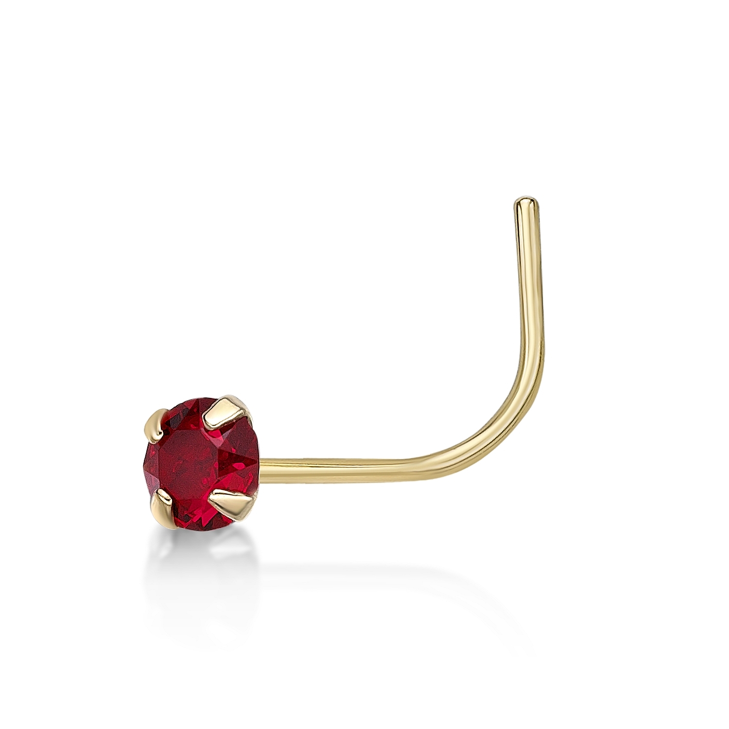 Women's 3 MM Red Swarovski Curve Stud Nose Ring, 14K Yellow Gold, 20 Gauge | Lavari Jewelers