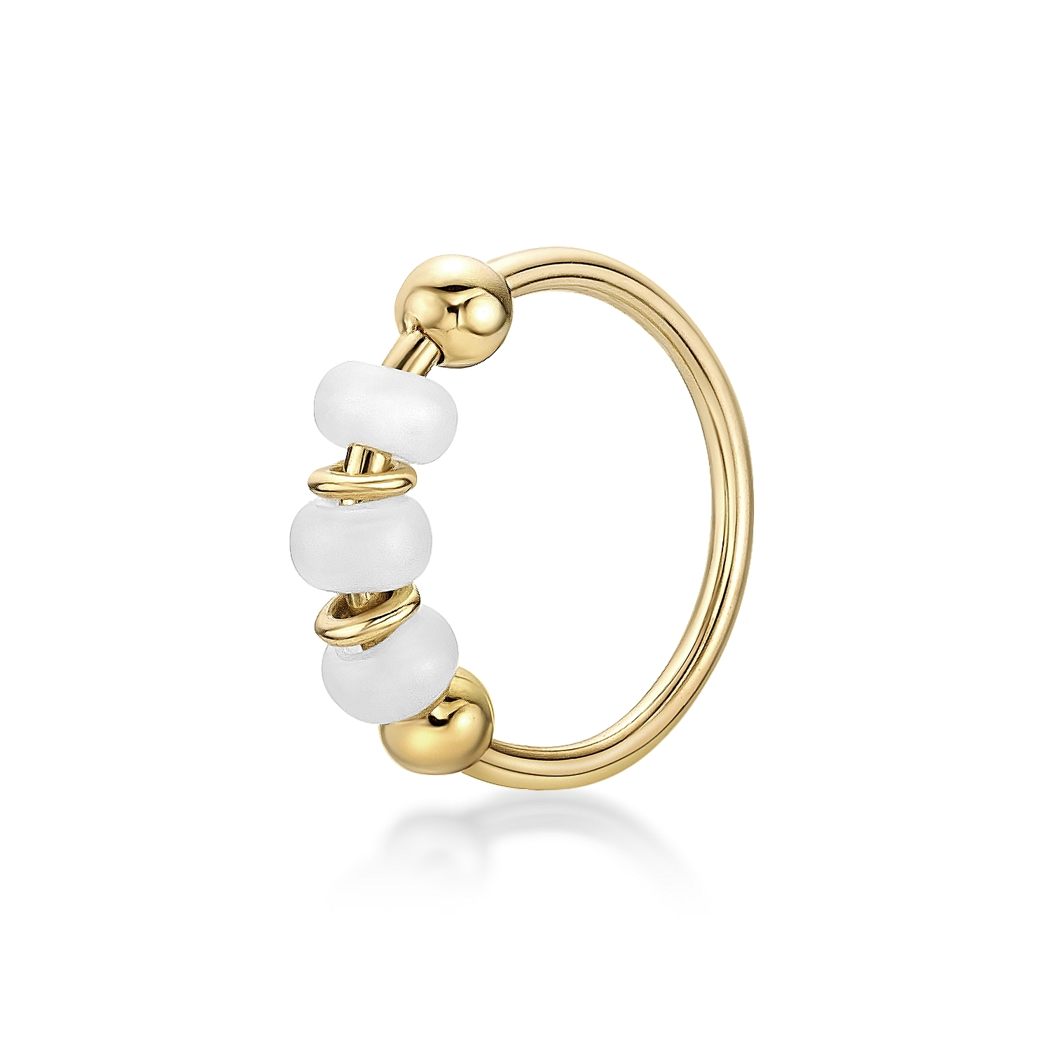 Lavari Jewelers Women's 10 MM Hoop Nose Ring with White Beads, 14K Yellow Gold, 20 Gauge