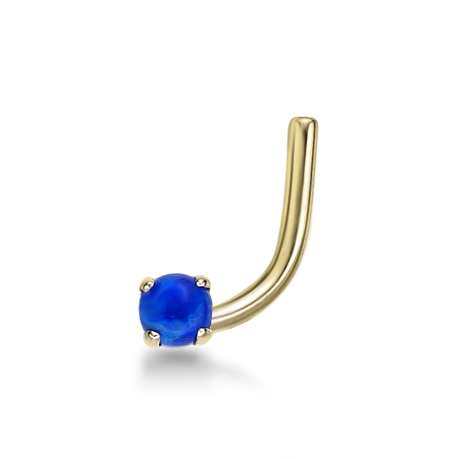 Lavari Jewelers Women's 2 MM Created Blue Opal Curve Stud Nose Ring, 14K Yellow Gold, 20 Gauge