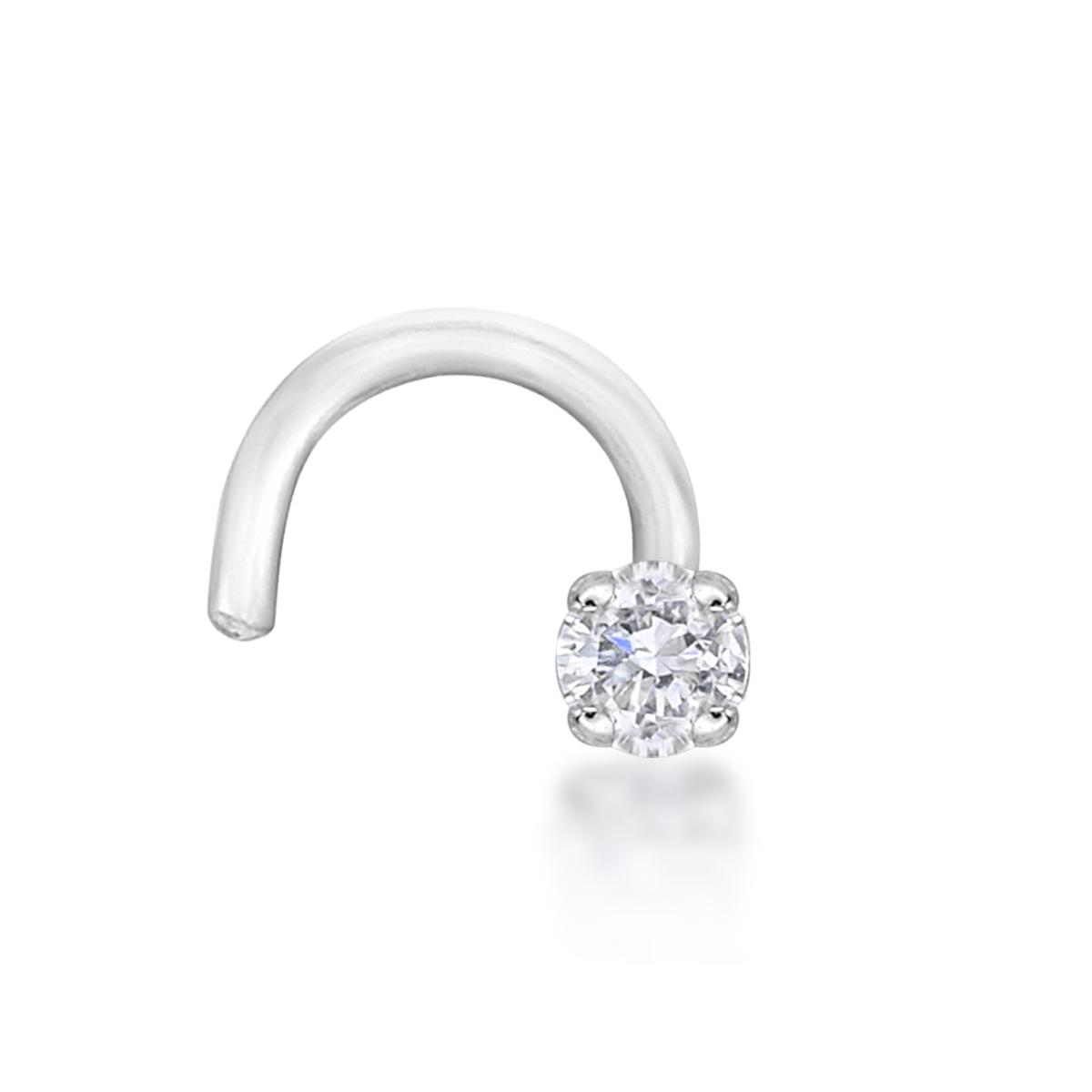 Lavari Jewelers Women’s Diamond Curve Stud Nose Ring, 14K White Gold, .02 Carat, 22 Gauge, 1.7 MM
