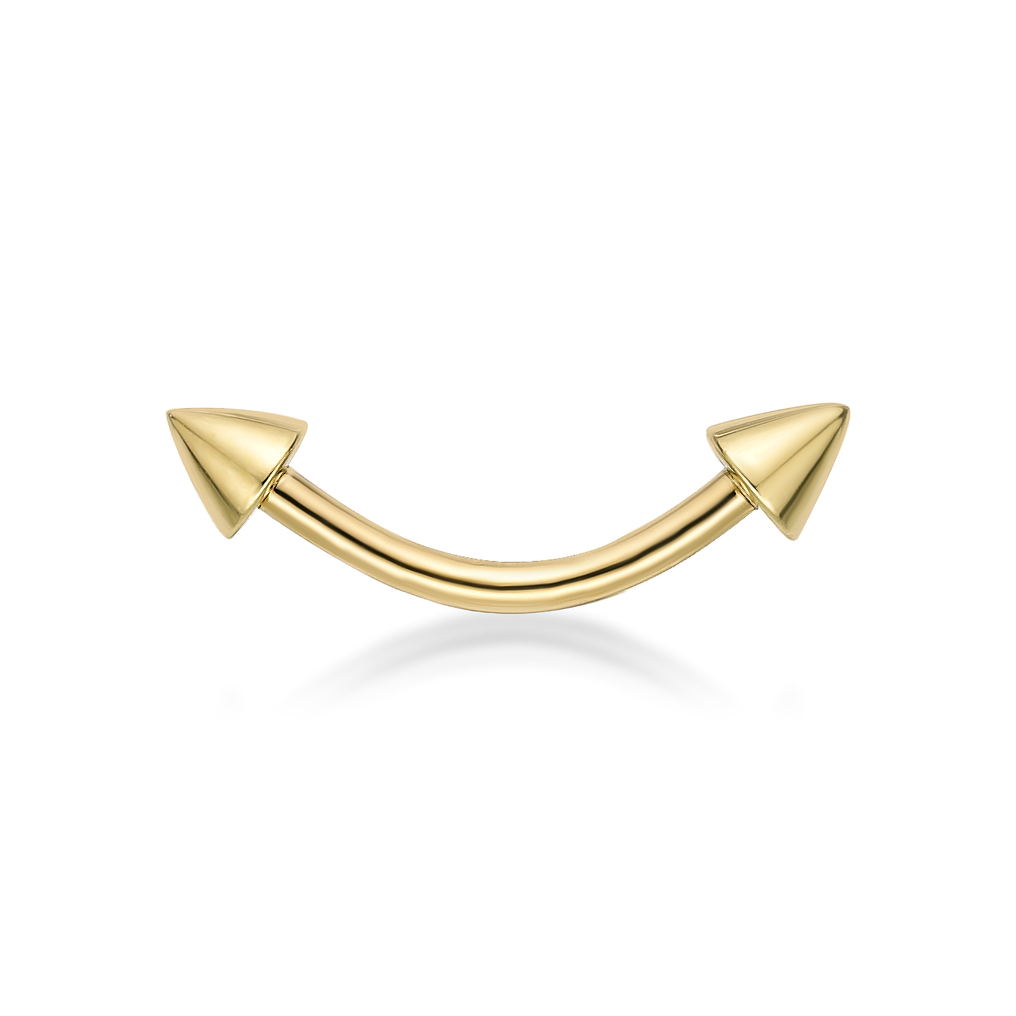 Women's 16 Gauge 14K Yellow Gold Curved Barbell Eyebrow Ring with Spikes, 3/8 | Lavari Jewelers