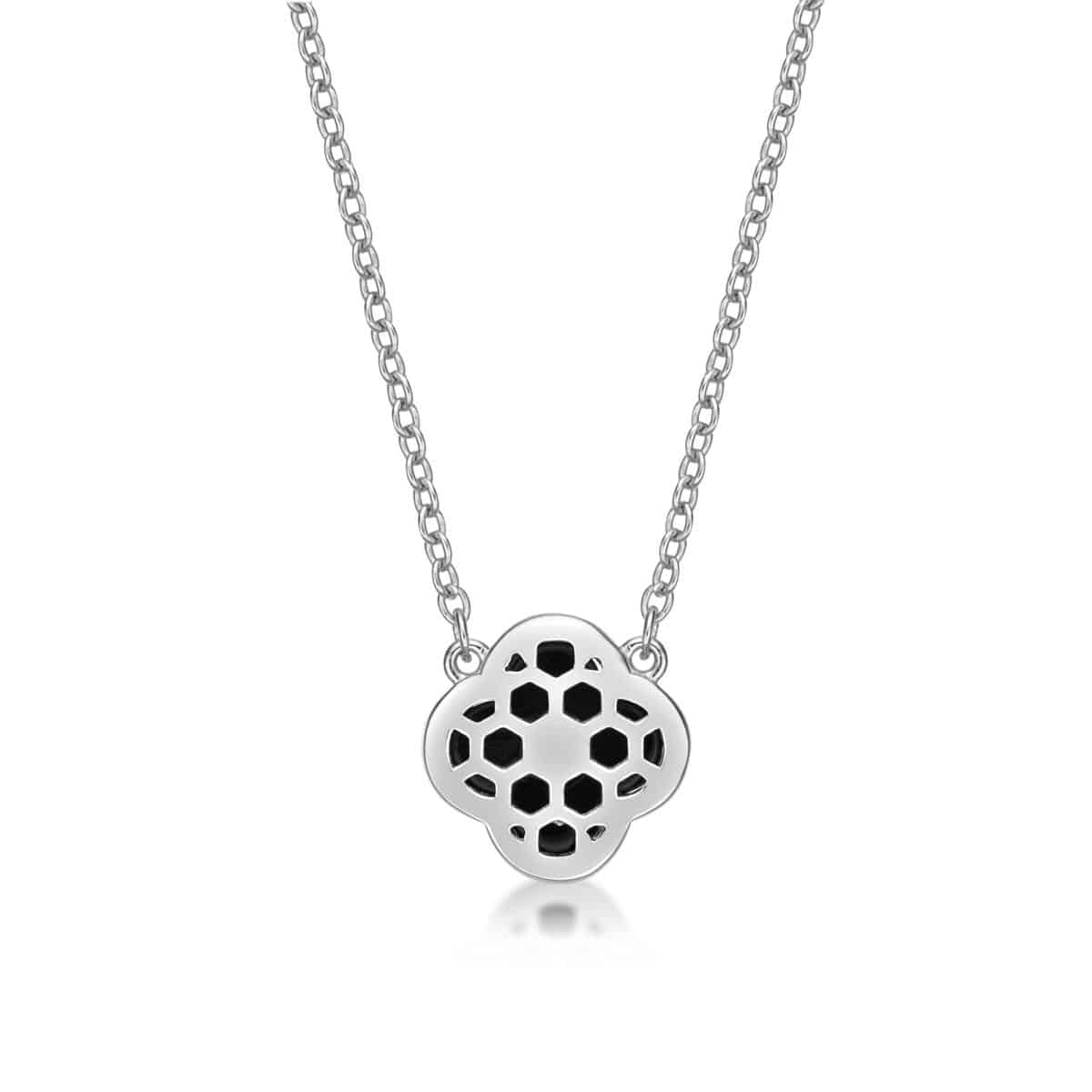 Black Onyx and Cubic Zirconia Flower Pendant Necklace in 925 Sterling Silver with 18 Inch Adjustable Cable Chain Spring Ring