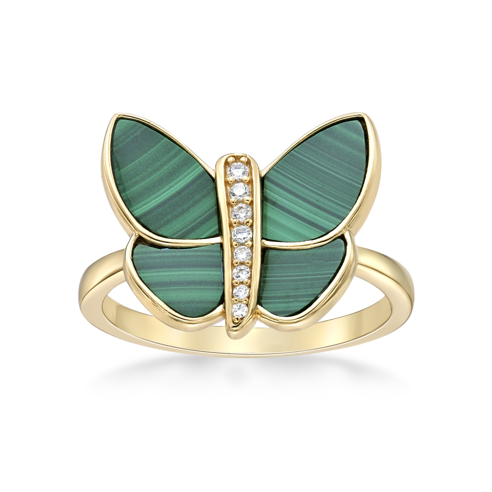 Lavari Jewelers Women’s Malachite Butterfly Ring, 925 Sterling Silver, Cubic Zirconia, Size 6