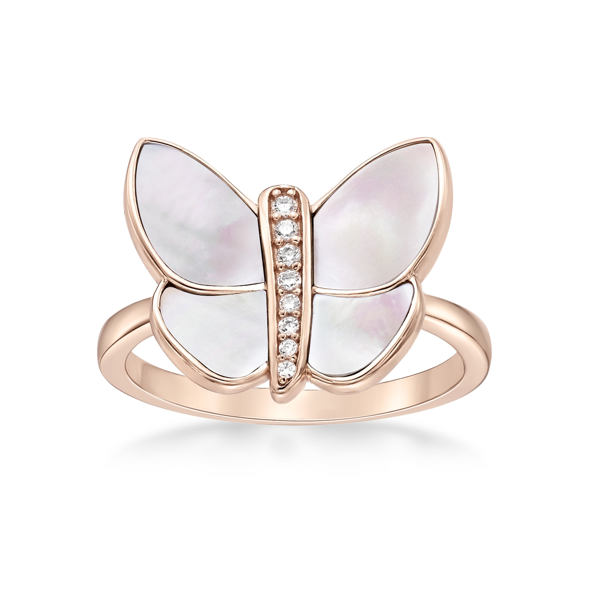 Lavari Jewelers Women’s Mother of Pearl Butterfly Ring, 925 Sterling Silver, Cubic Zirconia, Size 6