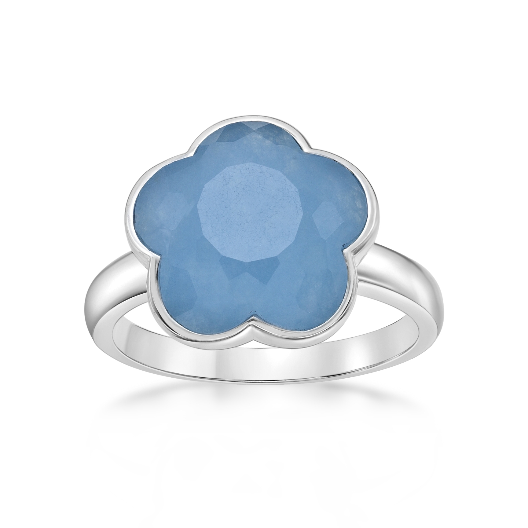 Lavari Jewelers Women’s Blue Quartz Five Petal Flower Ring, 925 Sterling Silver, Size 6
