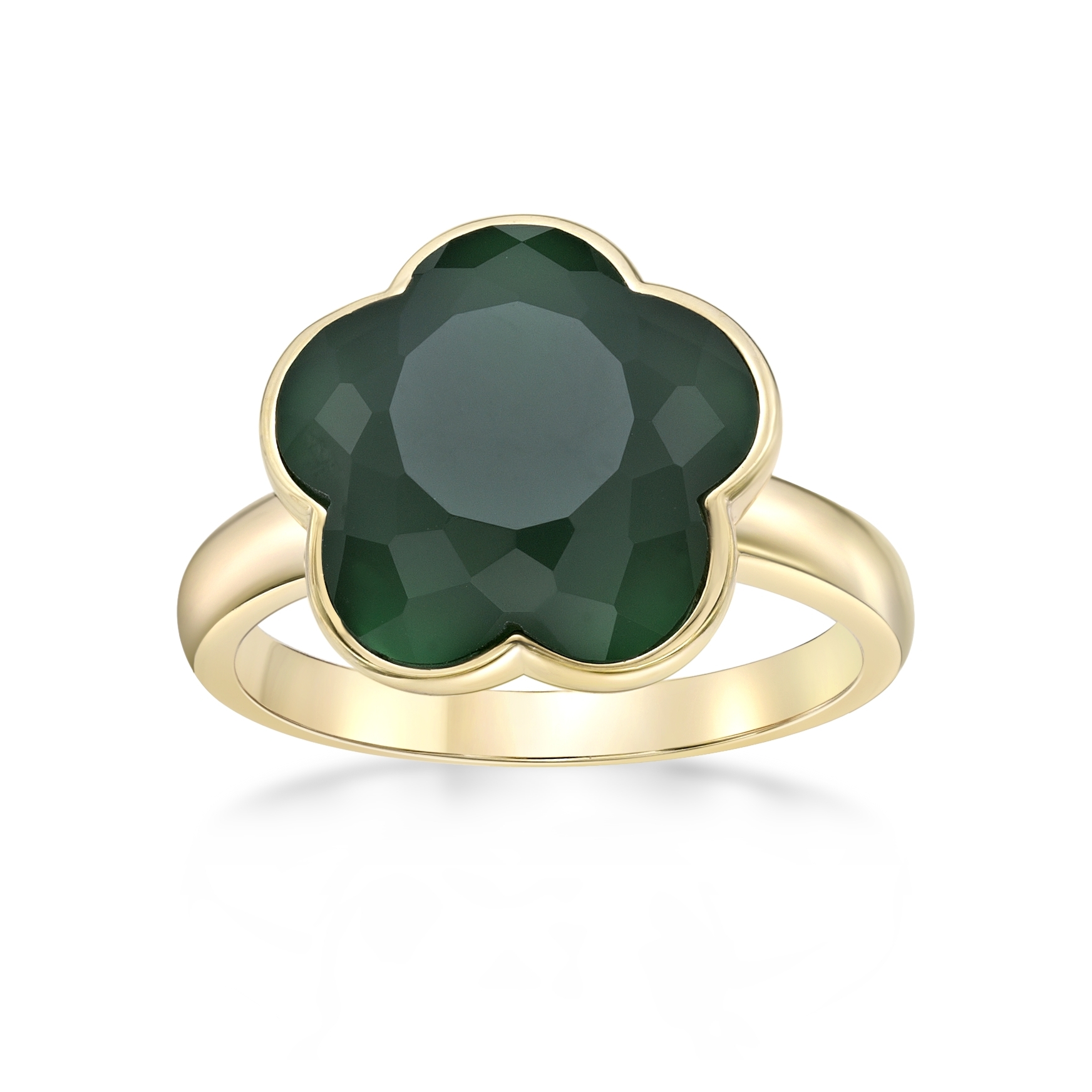 Lavari Jewelers Women’s Green Onyx Five Petal Flower Ring, 925 Sterling Silver, Size 6
