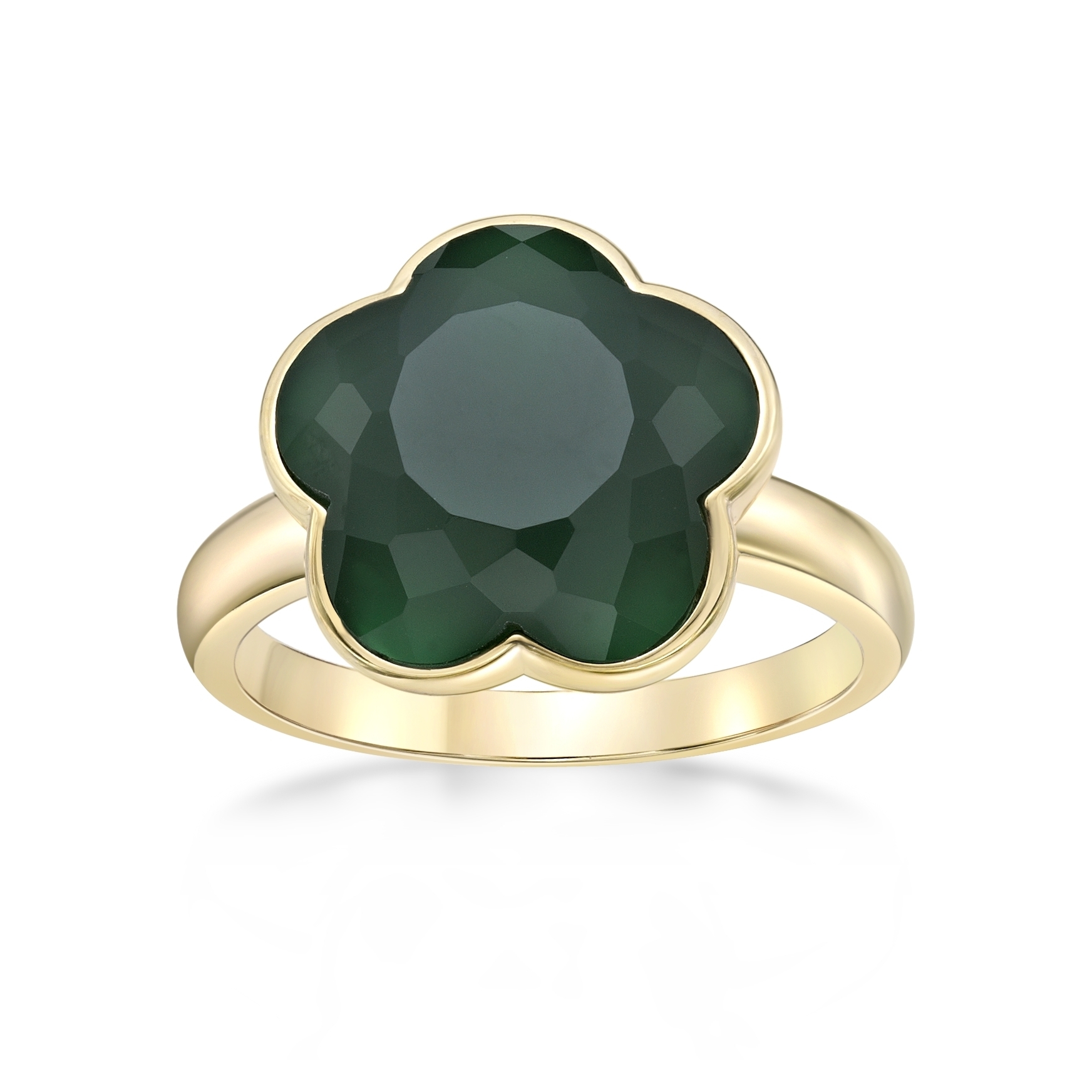 Lavari Jewelers Women’s Green Onyx Five Petal Flower Ring, 925 Sterling Silver, Size 8