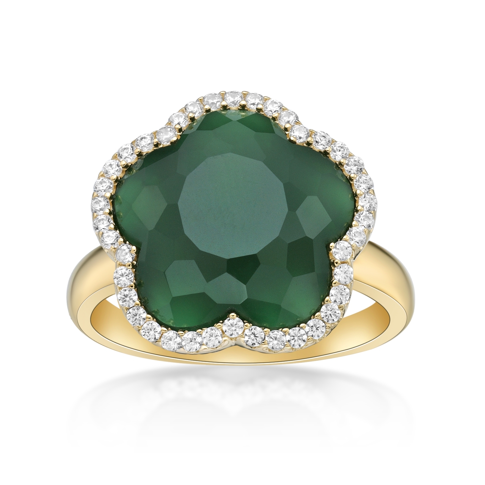 Lavari Jewelers Women’s Green Onyx Five Petal Flower Ring, 925 Sterling Silver, Size 6