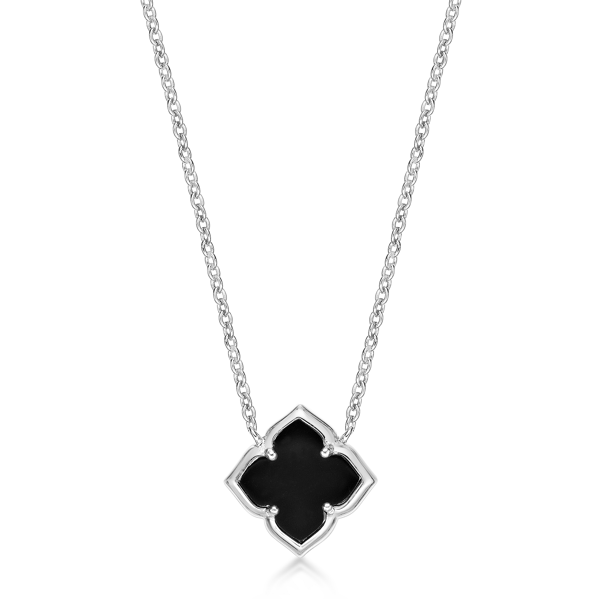 Lavari Jewelers Women’s Black Onyx Clover Pendant Necklace with Lobster Clasp, 925 Sterling Silver, 16-18 Inches