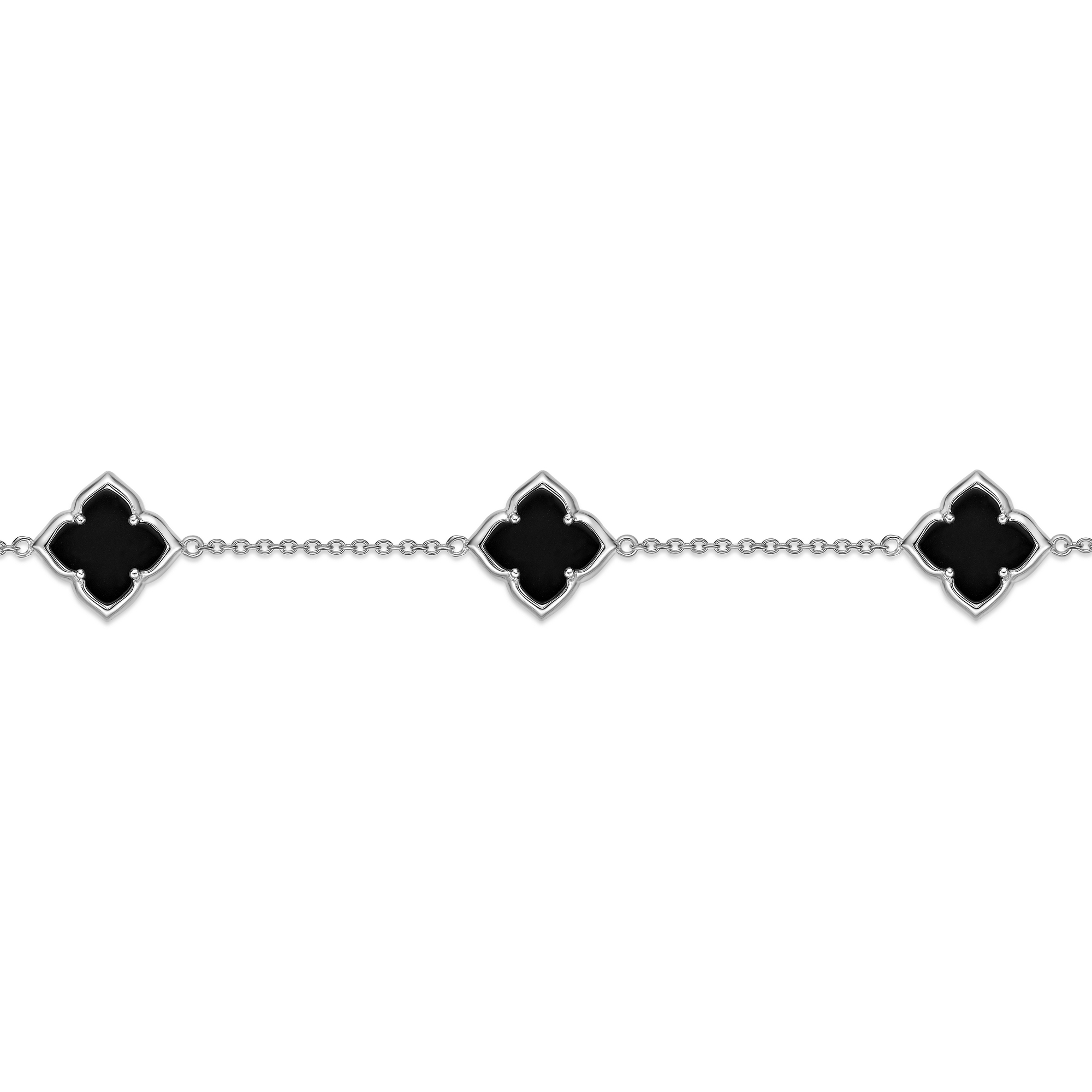 Lavari Jewelers Women’s Black Onyx 3 Clover Bracelet with Lobster Clasp, 925 Sterling Silver, 7-8 Inches - Black Onyx