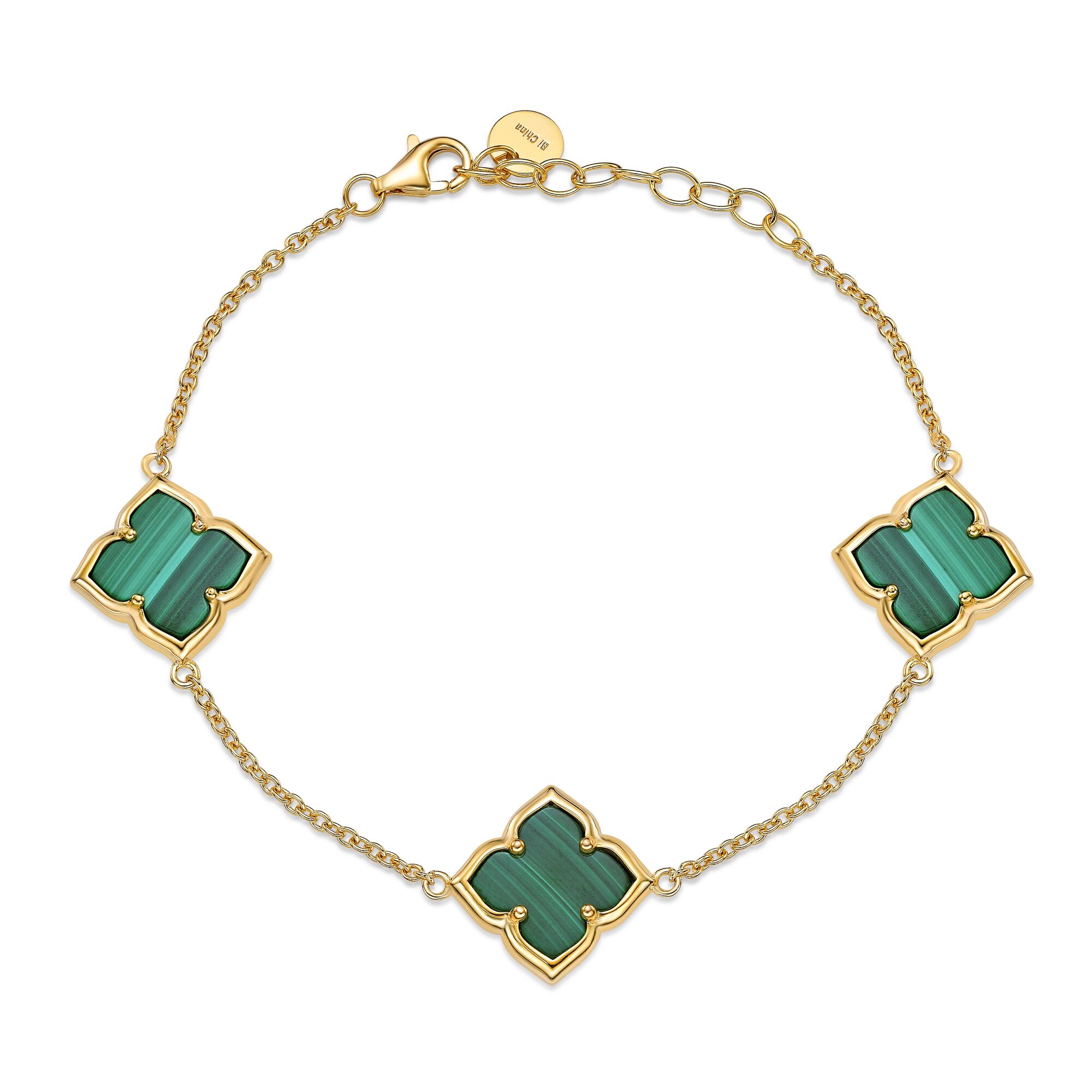 Lavari Jewelers Women’s Malachite 3 Clover Bracelet with Lobster Clasp, 925 Sterling Silver, 7-8 Inches