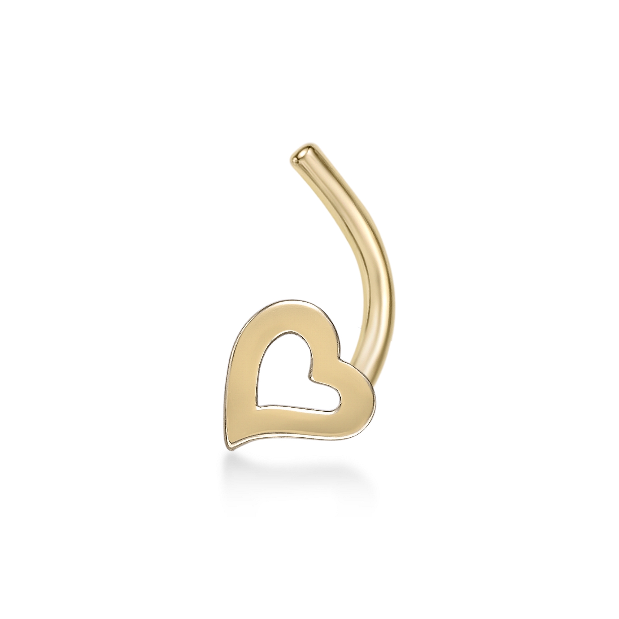 Women's 3.6 MM Heart Curved Nose Ring, 14K Yellow Gold, 20 Gauge  | Lavari Jewelers