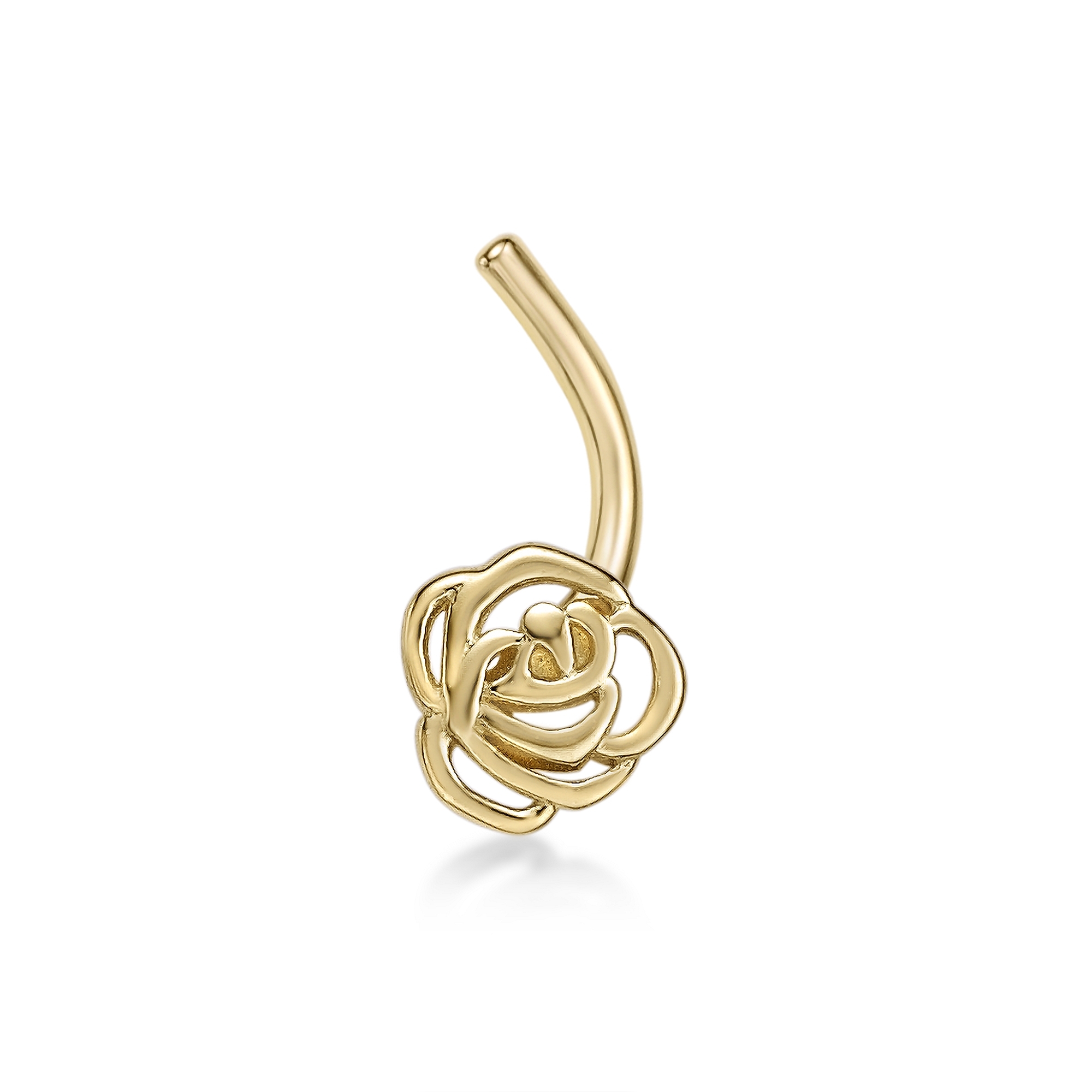 Lavari Jewelers Women's 5 MM Rose Curved Nose Ring, 14K Yellow Gold, 20 Gauge