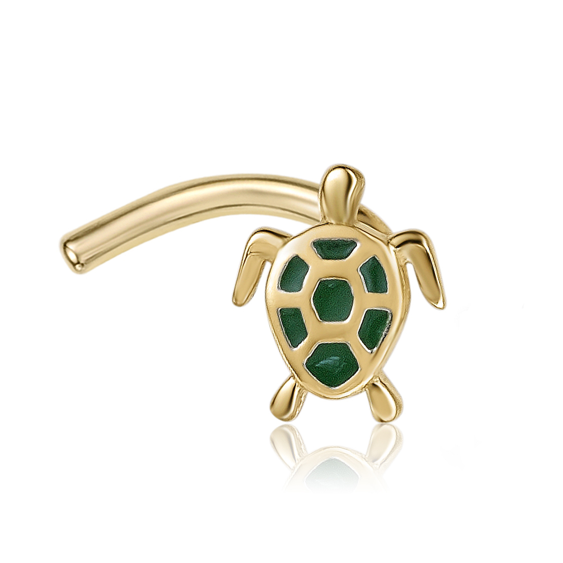 Women's 4 MM Enamel Turtle Curved Nose Ring, 14K Yellow Gold, 20 Gauge  | Lavari Jewelers