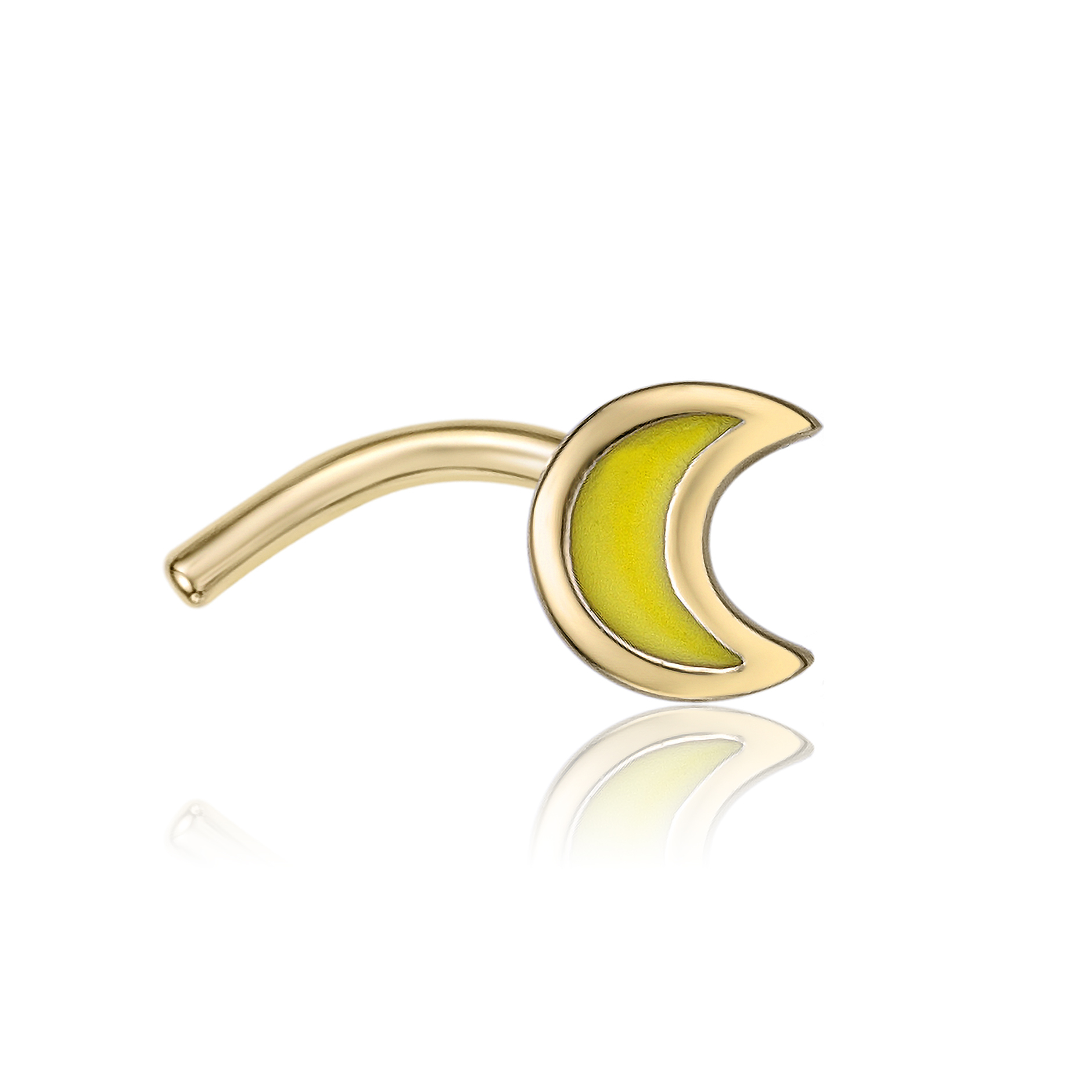 Lavari Jewelers Women's 4.1 MM Yellow Enamel Moon Curved Nose Ring, 14K Yellow Gold, 20 Gauge