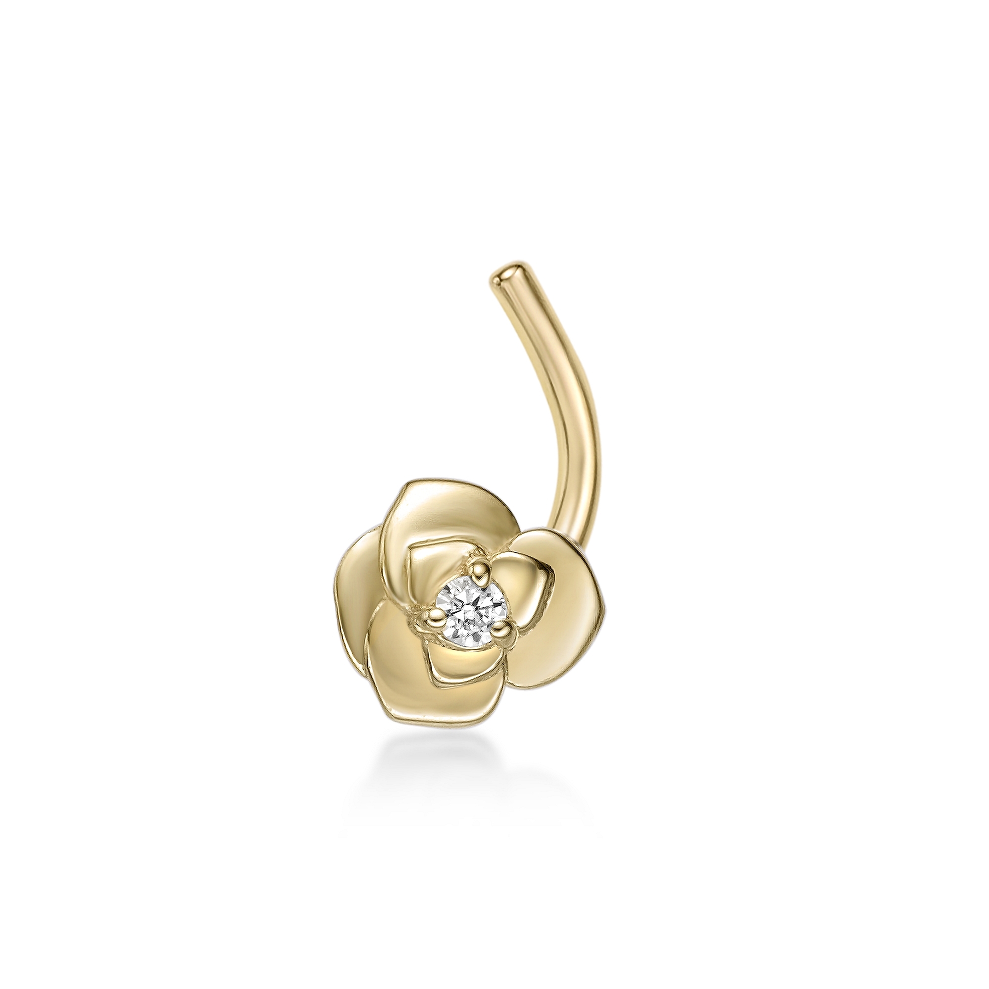 Lavari Jewelers Women's 8 MM Cubic Zirconia Rose Curved Nose Ring, 14K Yellow Gold, 20 Gauge