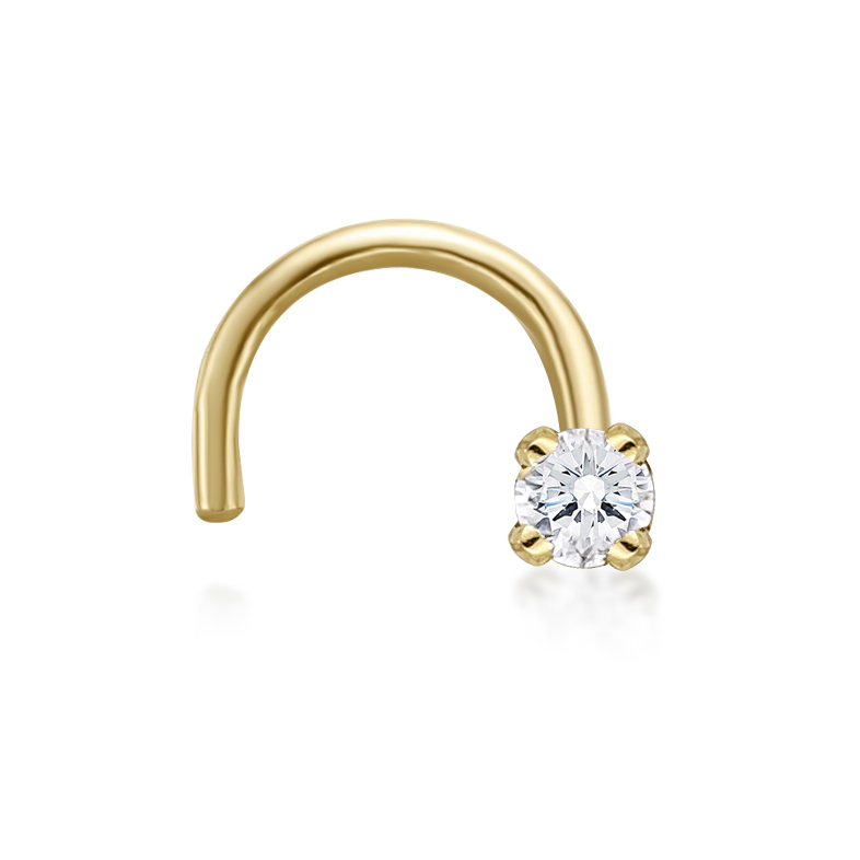 Lavari Jewelers Women's White Diamond 14K Yellow Gold Screw Nose Ring, 0.01 Carat, 18 Gauge