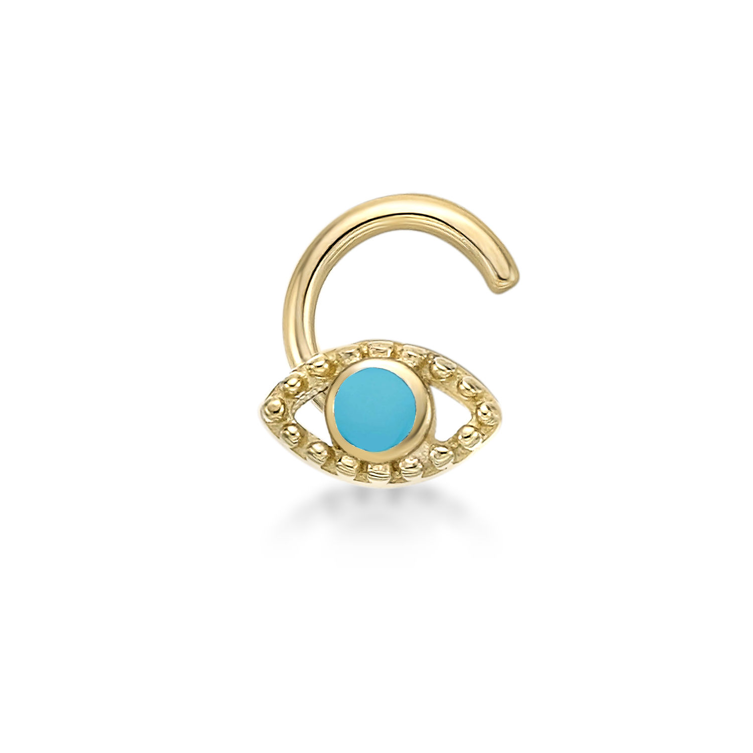 Women's Evil Eye Stud Nose Ring, 10K Yellow Gold, 20 Gauge | Lavari Jewelers