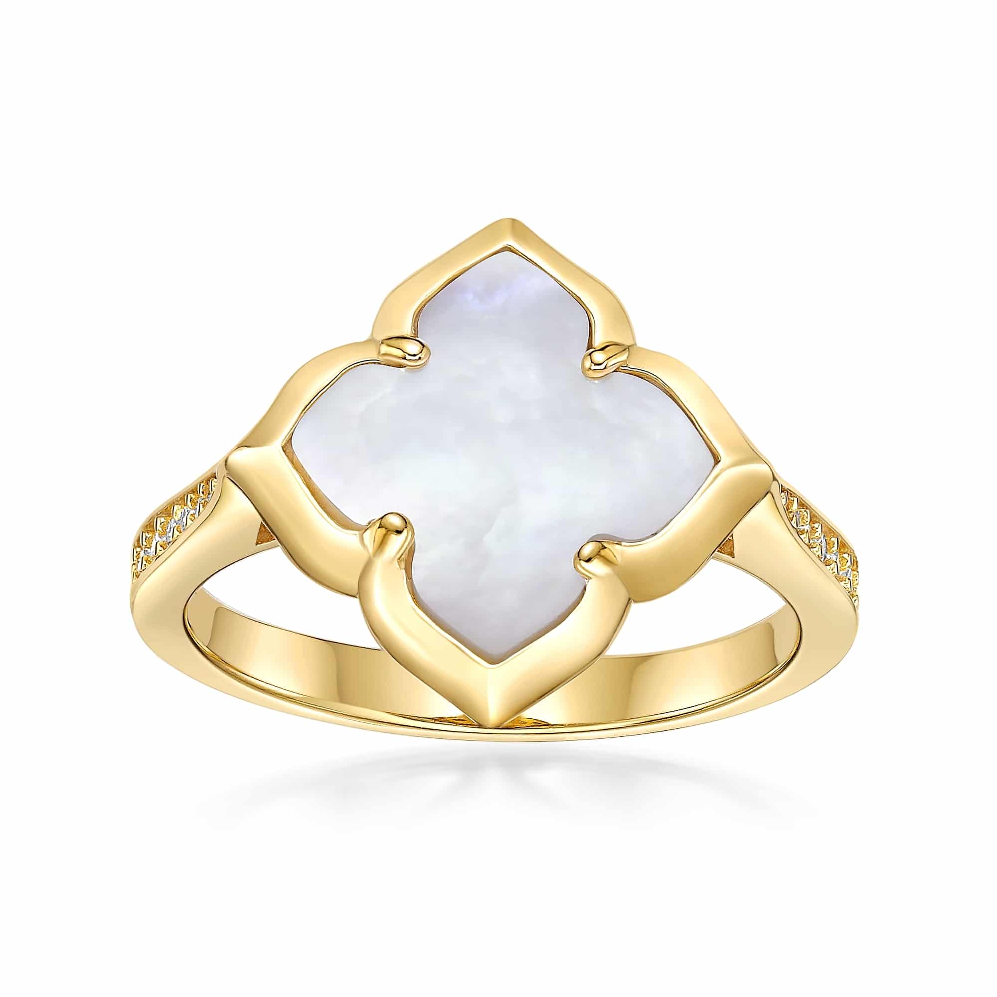 Women's Mother of Pearl Flower Ring in Yellow Gold Plated Sterling Silver - Flora | Lavari Jewelers