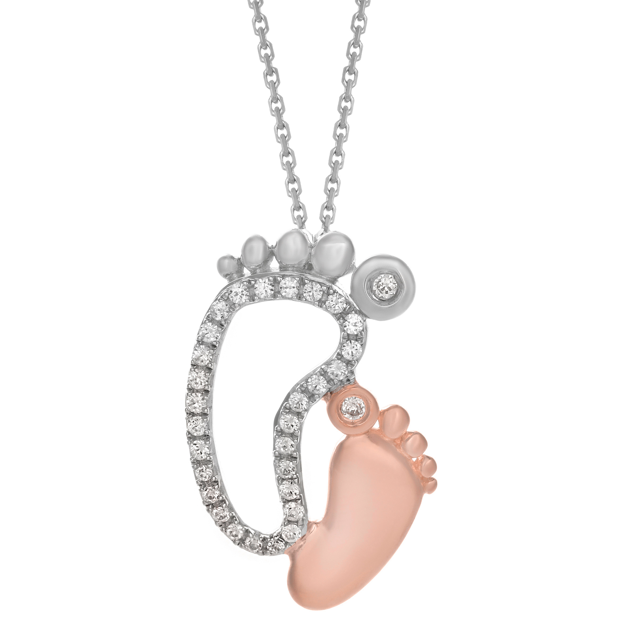 Women's Diamond Mom and Child Feet Pendant with Lobster Clasp, 10K White Gold, 0.12 Carat, 18" Cable Chain | Lavari Jewelers