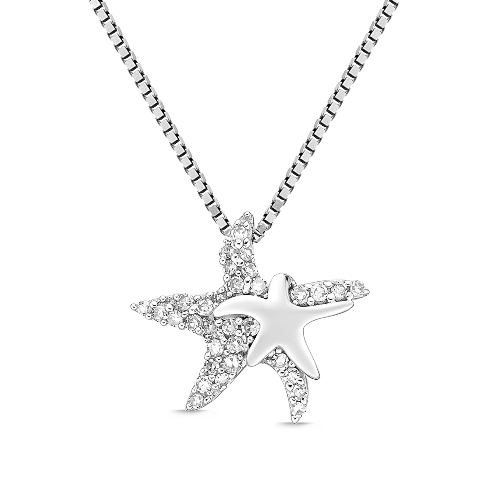 Women's Mom and Child Starfish Pendant with Spring Ring Clasp, Sterling Silver, 0.11 Carat, 18" Box Chain | Lavari Jewelers