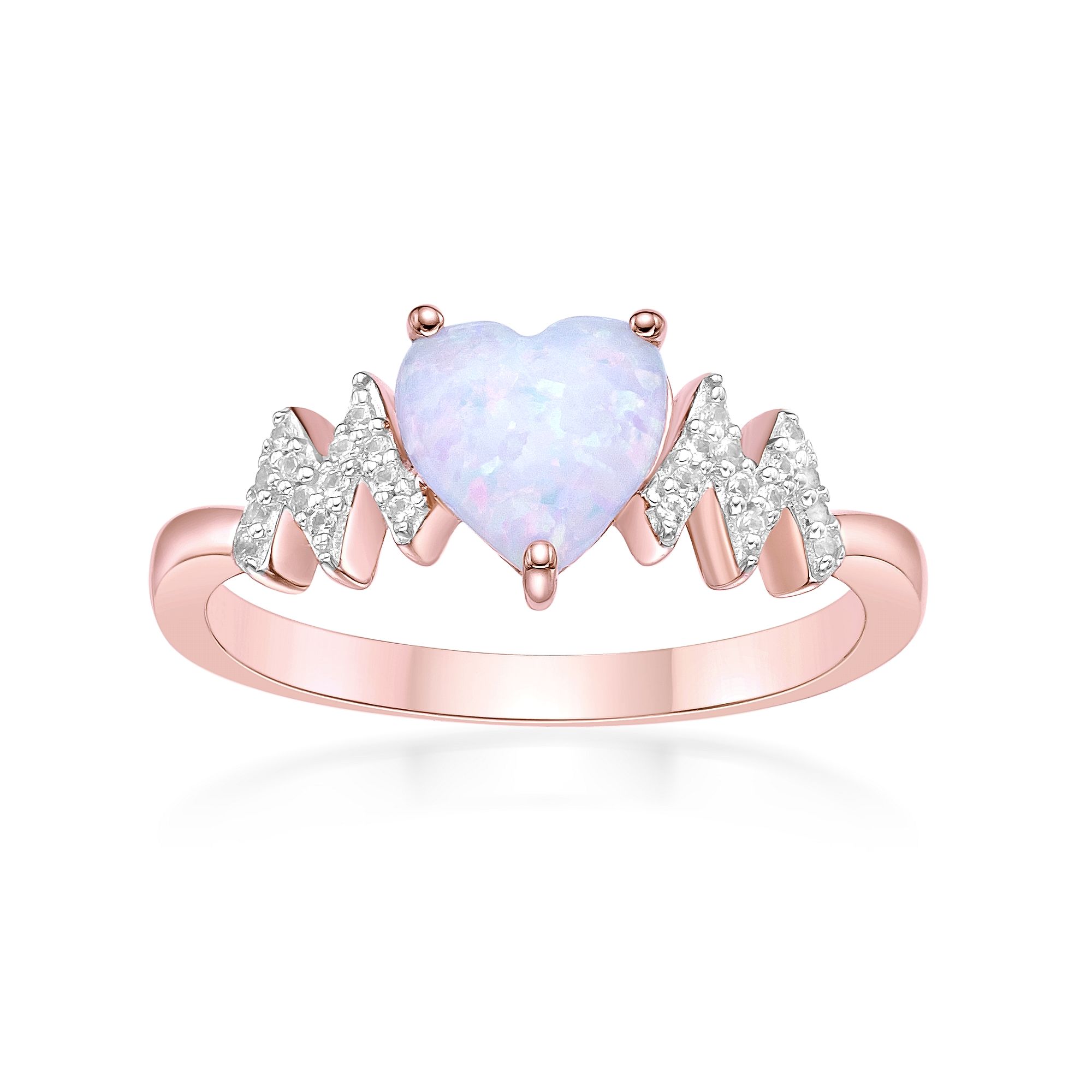Women's Created Opal and Created White Sapphire "Mom" Ring, Pink Sterling Silver | Lavari Jewelers