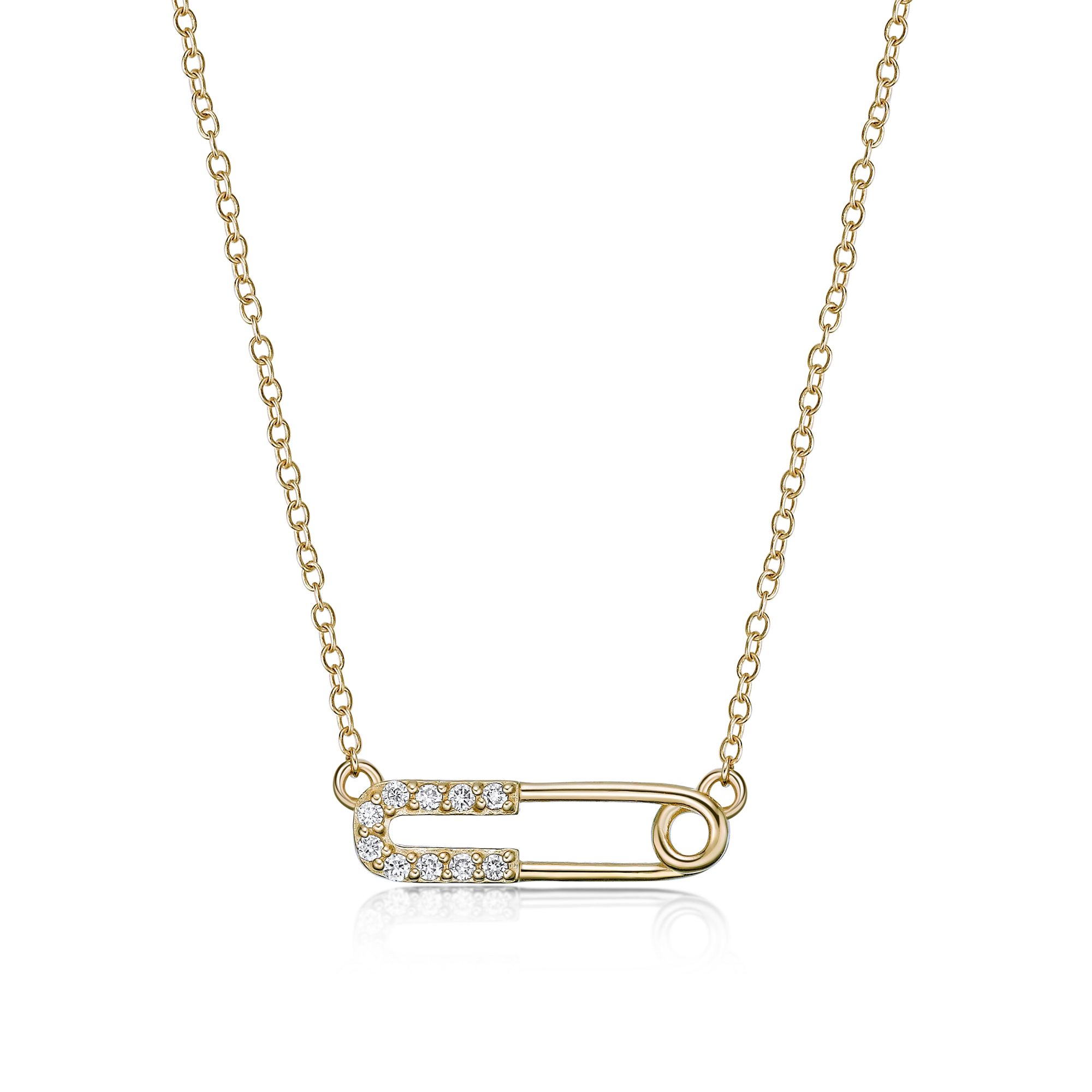 Women's Lab Grown Diamond Paperclip Pendant Necklace in 18K Yellow Gold-Plated Sterling Silver with Lobster Clasp, 0.09 Carat, 18" Cable Chain | Lavari Jewelers