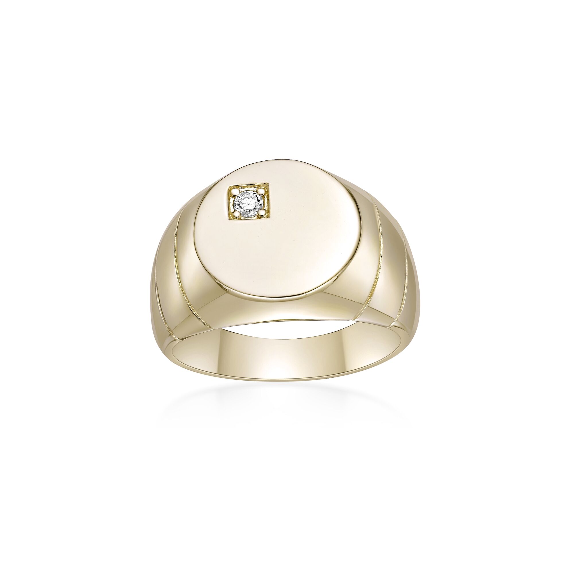 Women's Lab Grown Diamond Signet Ring in 18K Yellow Gold- Plated Sterling Silver, 0.05 Carat | Lavari Jewelers