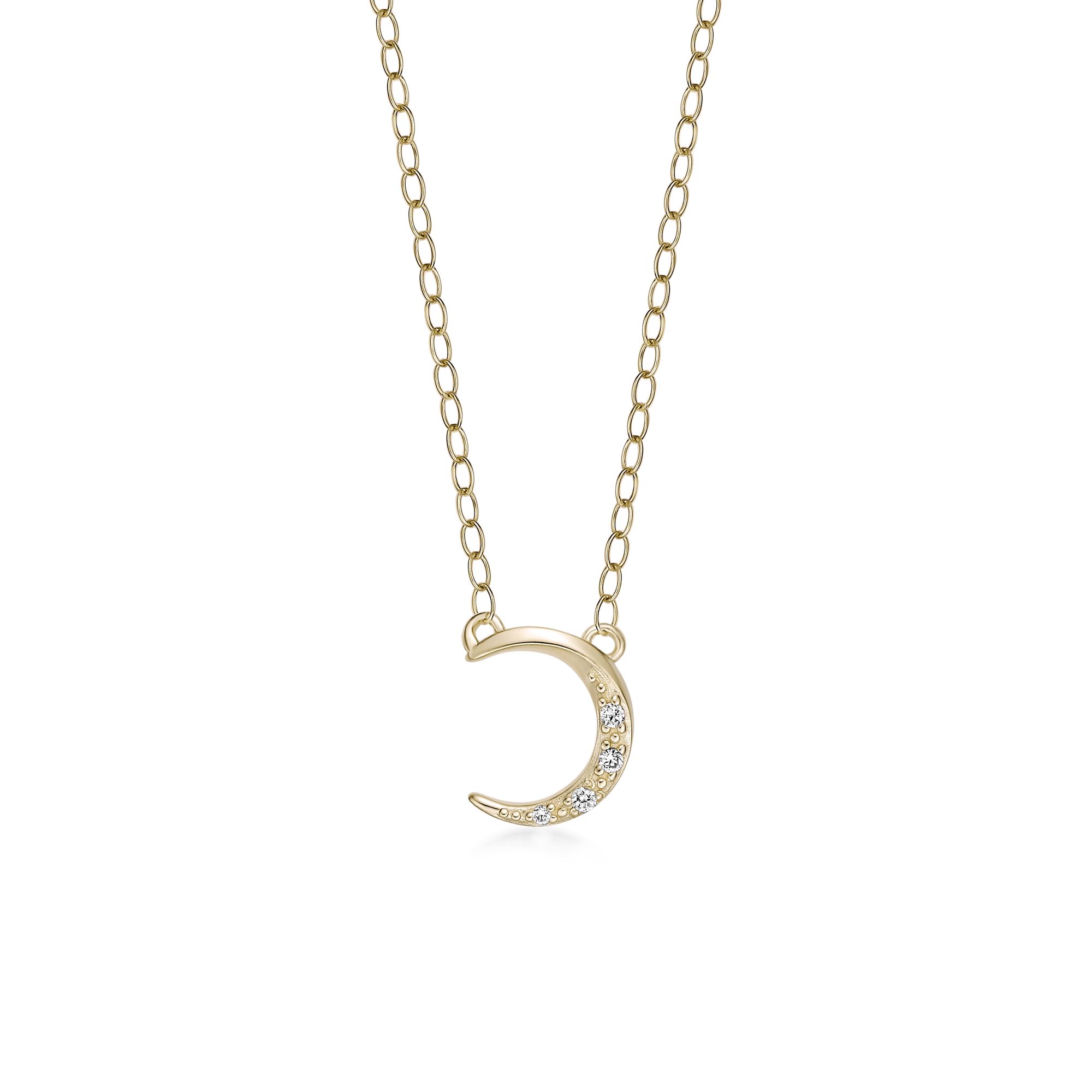 Women's Lab Grown Diamond Moon Necklace in 18K Yellow Gold-Plated Sterling Silver with Spring Ring Clasp, 0.03 Carat, 18" Link Chain | Lavari Jewelers