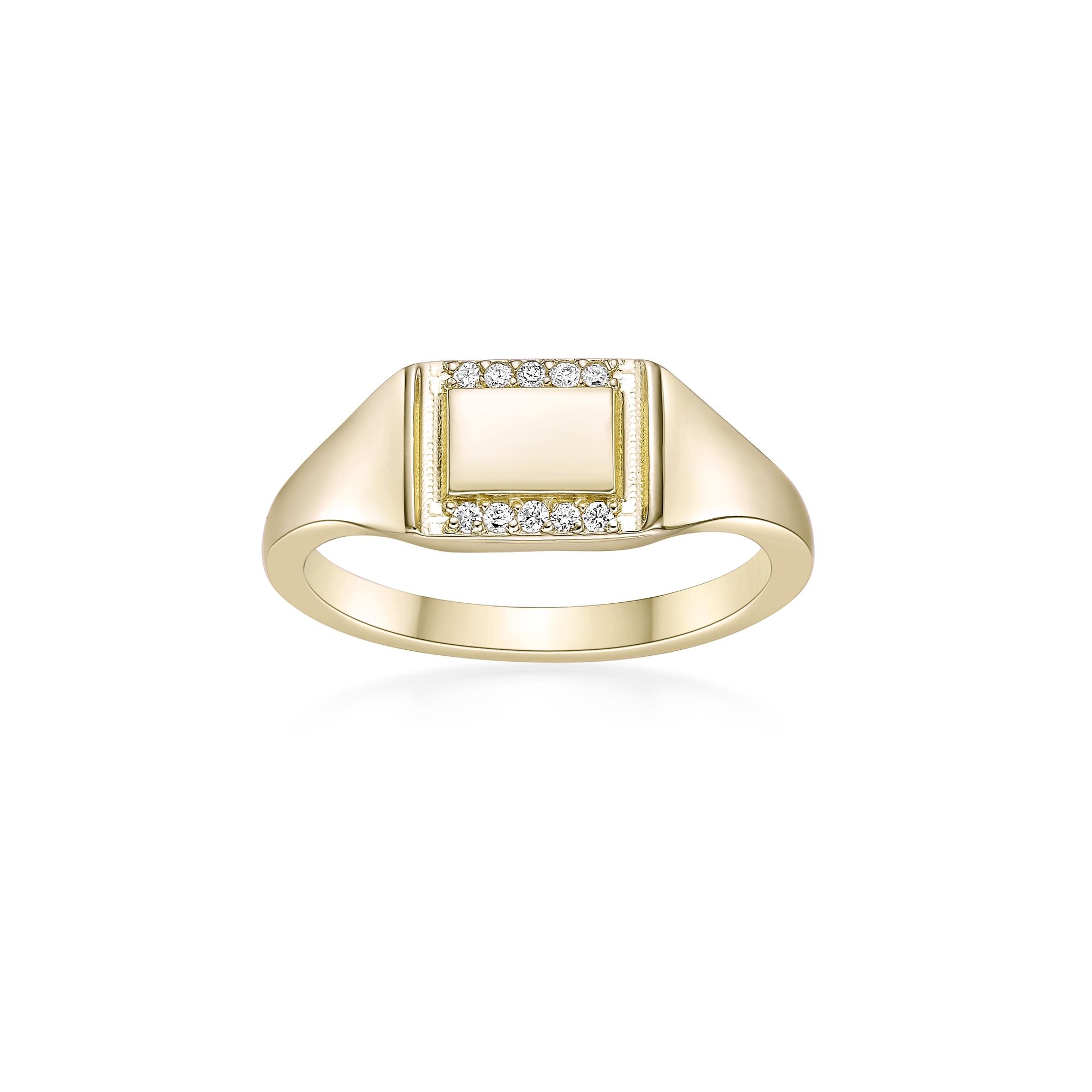 Women's Lab Grown Diamond Box Signet Ring 18K Yellow-Gold Plated Sterling Silver, 0.07 Carat | Lavari Jewelers