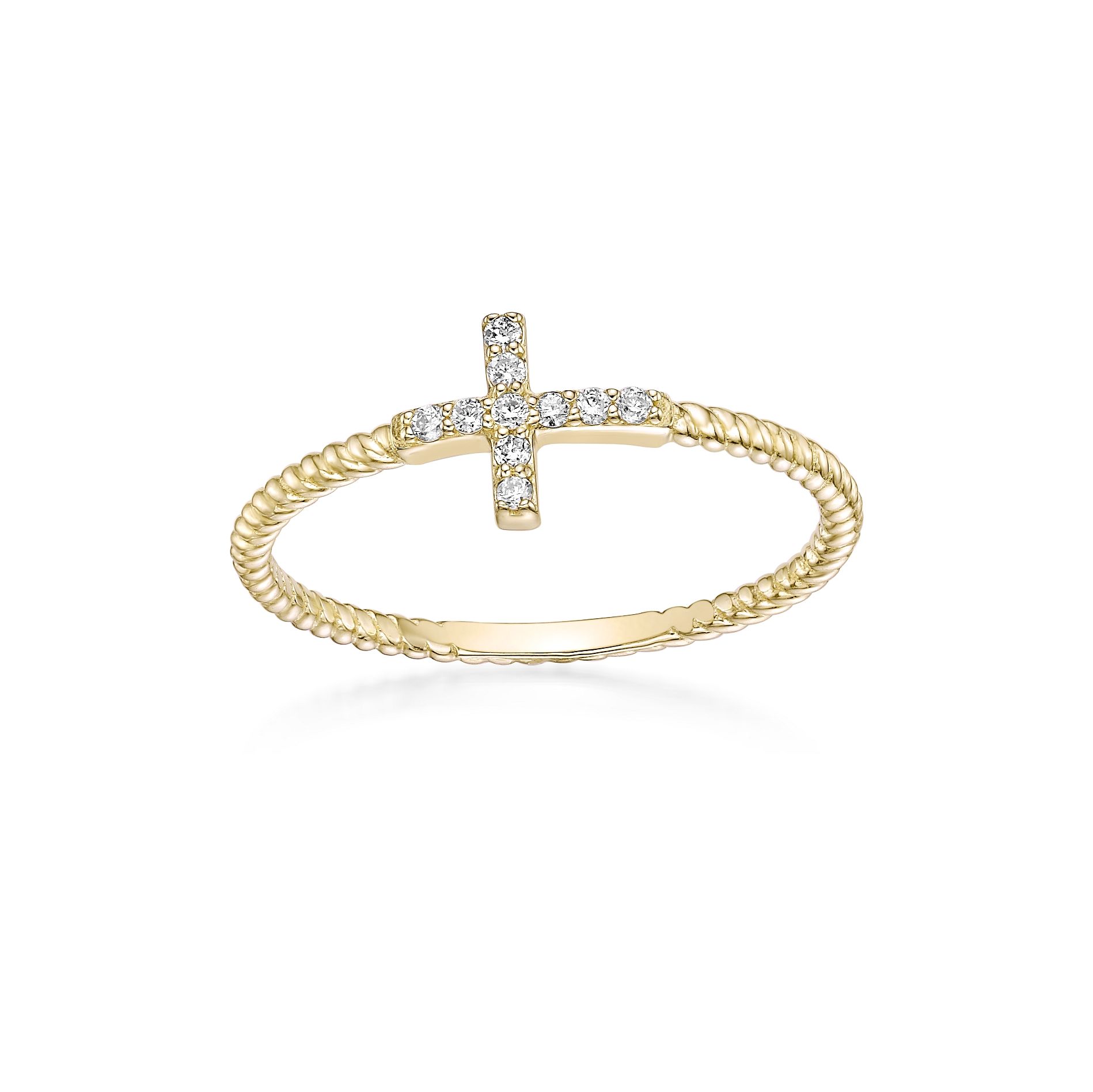 Lavari Jewelers .07 Carat Women's Lab Grown Diamond Cross Ring in 18K Yellow Gold-Plated Sterling Silver, 0.07 Carat | Lavari Jewelers