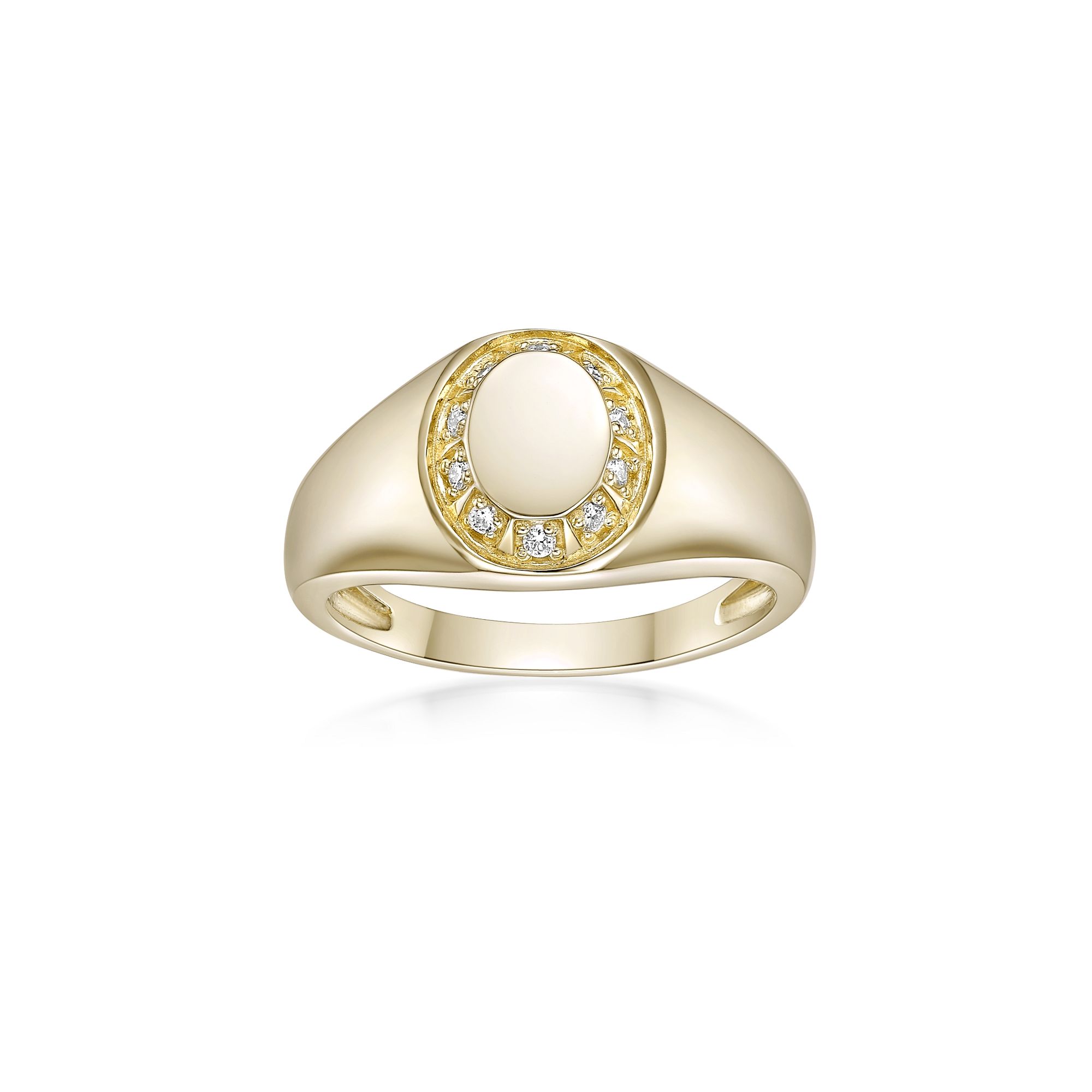 Women's Lab Grown Diamond Circle Signet Ring in 18K Yellow-Gold Plated Sterling Silver, 0.09 Carat |Lavari Jewelers