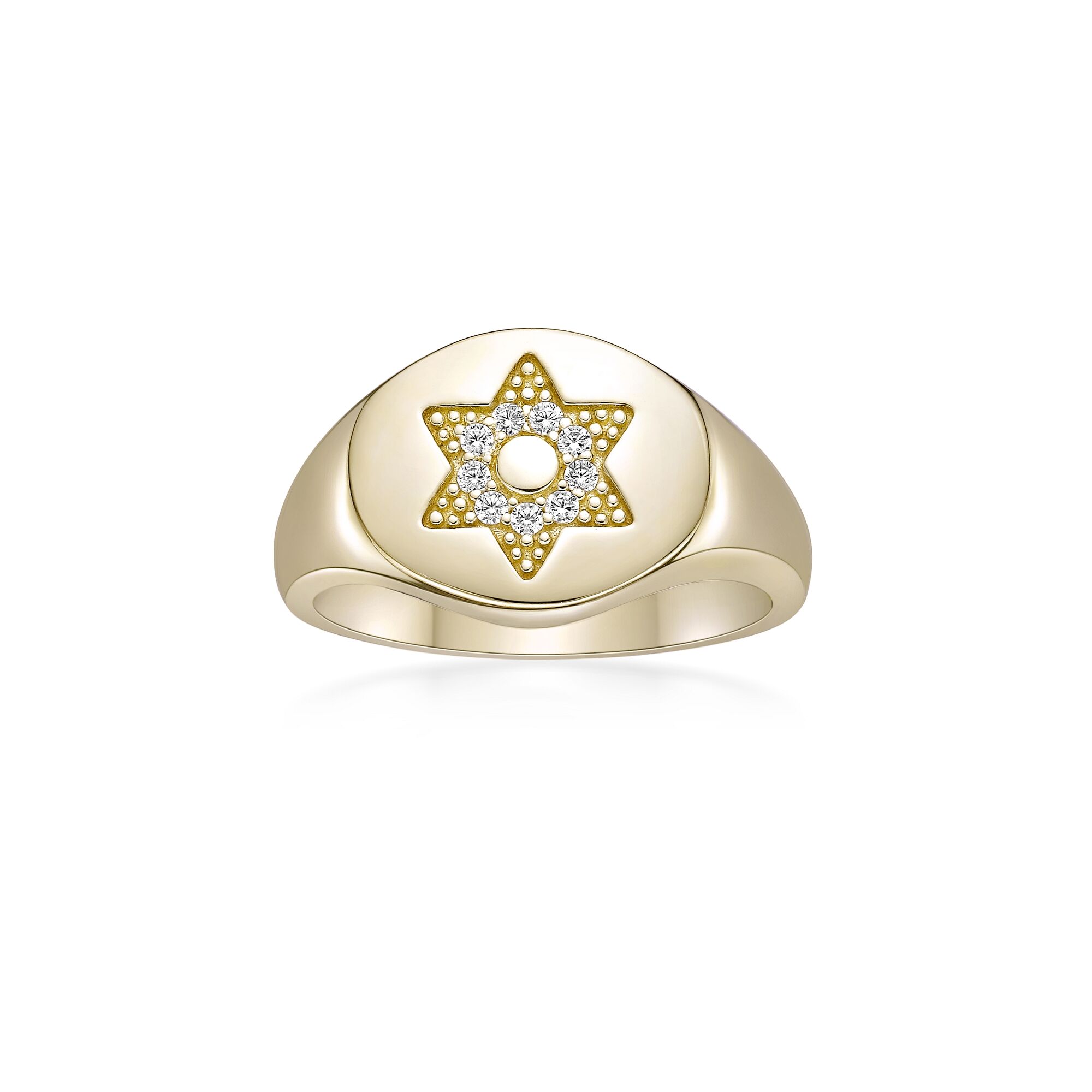 Women's Lab Grown Diamond Jewish Star Of David Signet Ring in 18K Yellow Gold-Plated Sterling Silver, 0.08 Carat | Lavari Jewelers